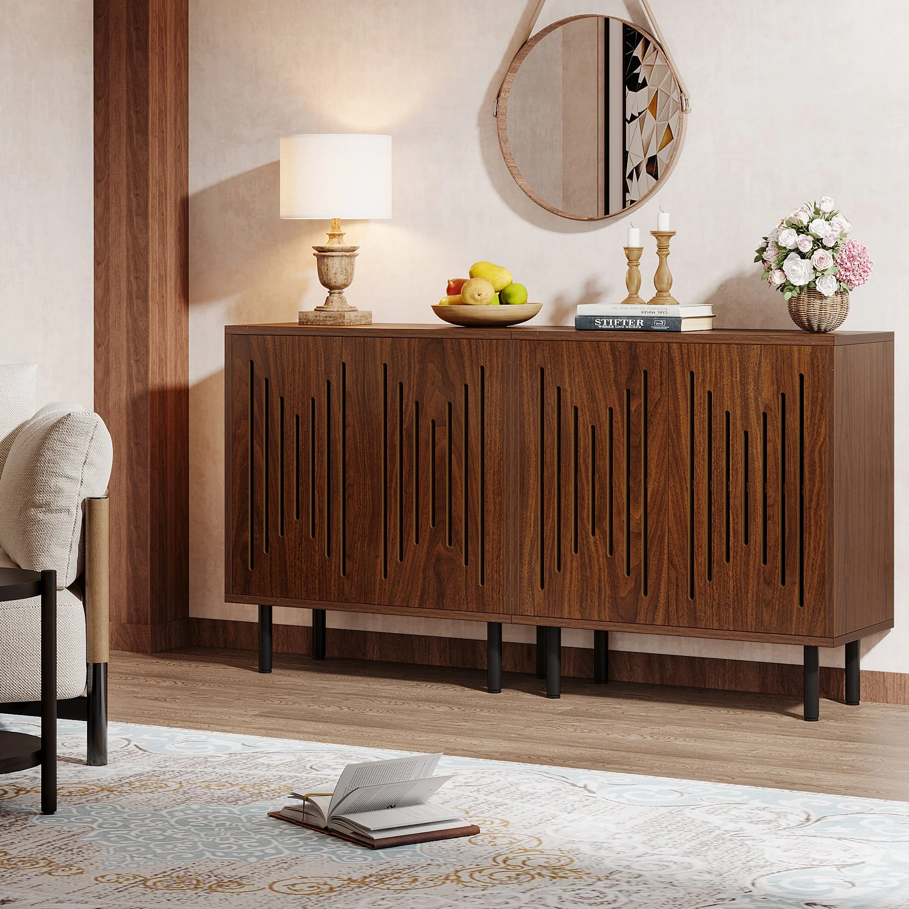 Sideboard Buffet, Set of 2 Storage Cabinet with Adjustable Shelves - Image 4