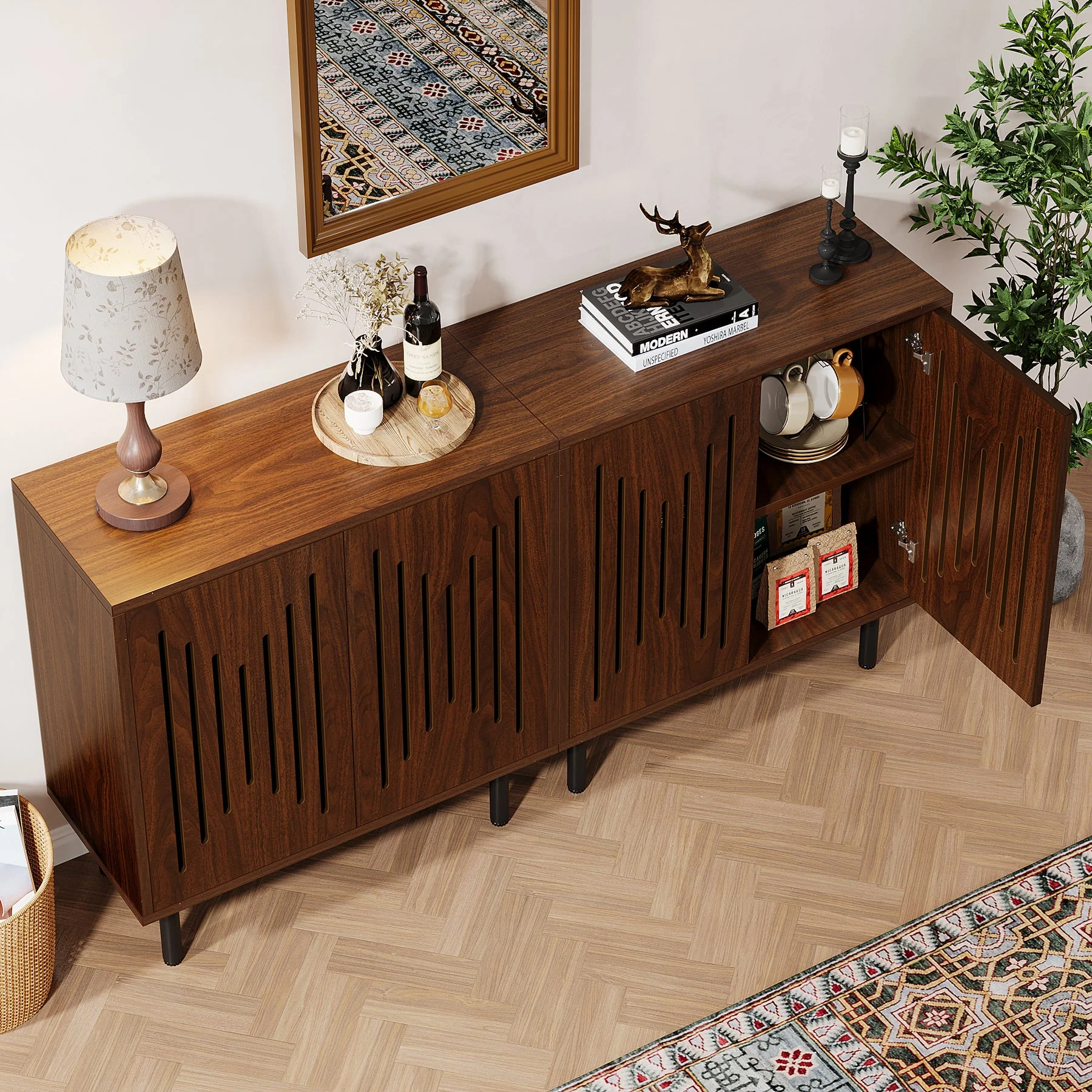 Sideboard Buffet, Set of 2 Storage Cabinet with Adjustable Shelves - Image 5