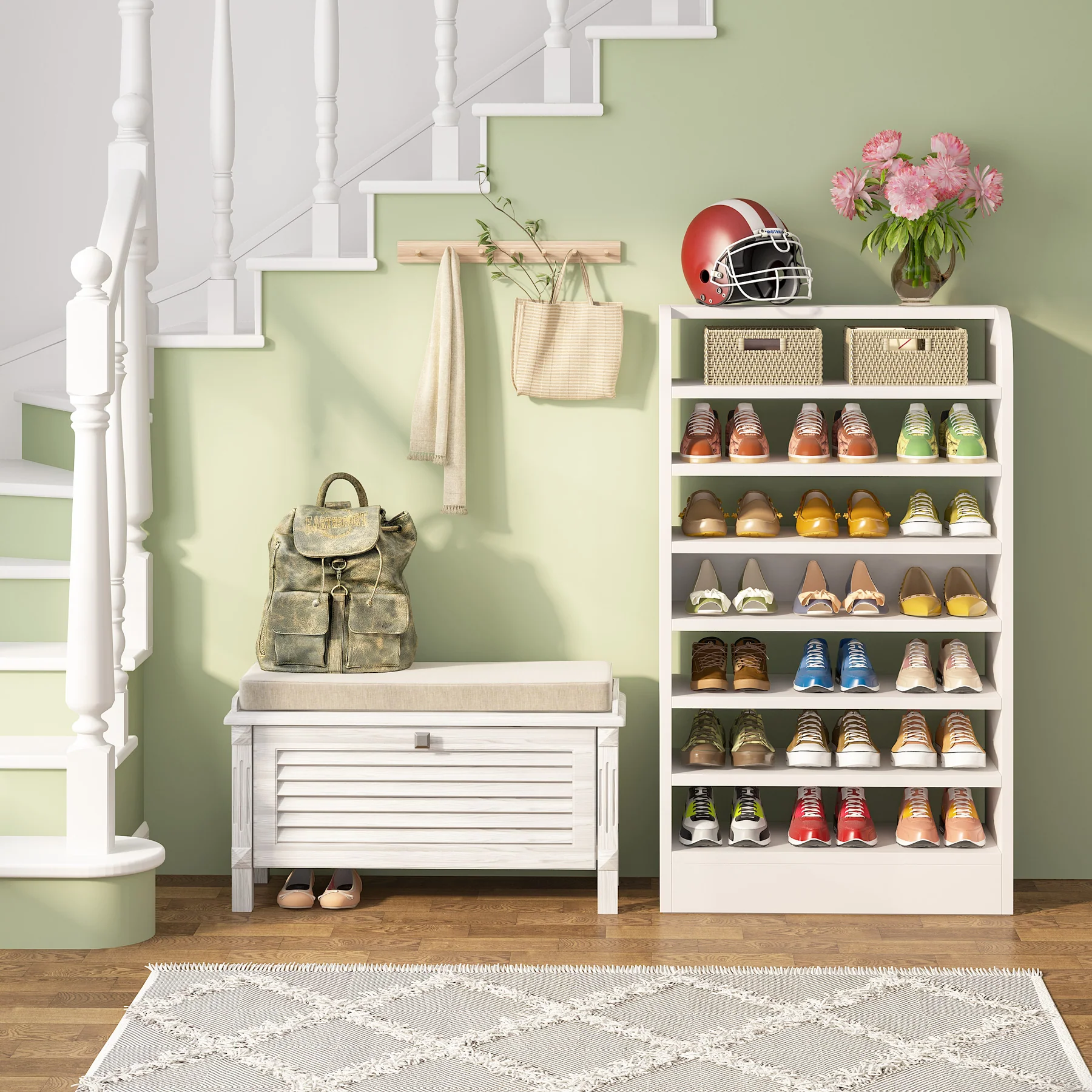 8-Tier Shoe Rack, Wooden Shoe Shelf Shoe Storage Cabinet - Image 3