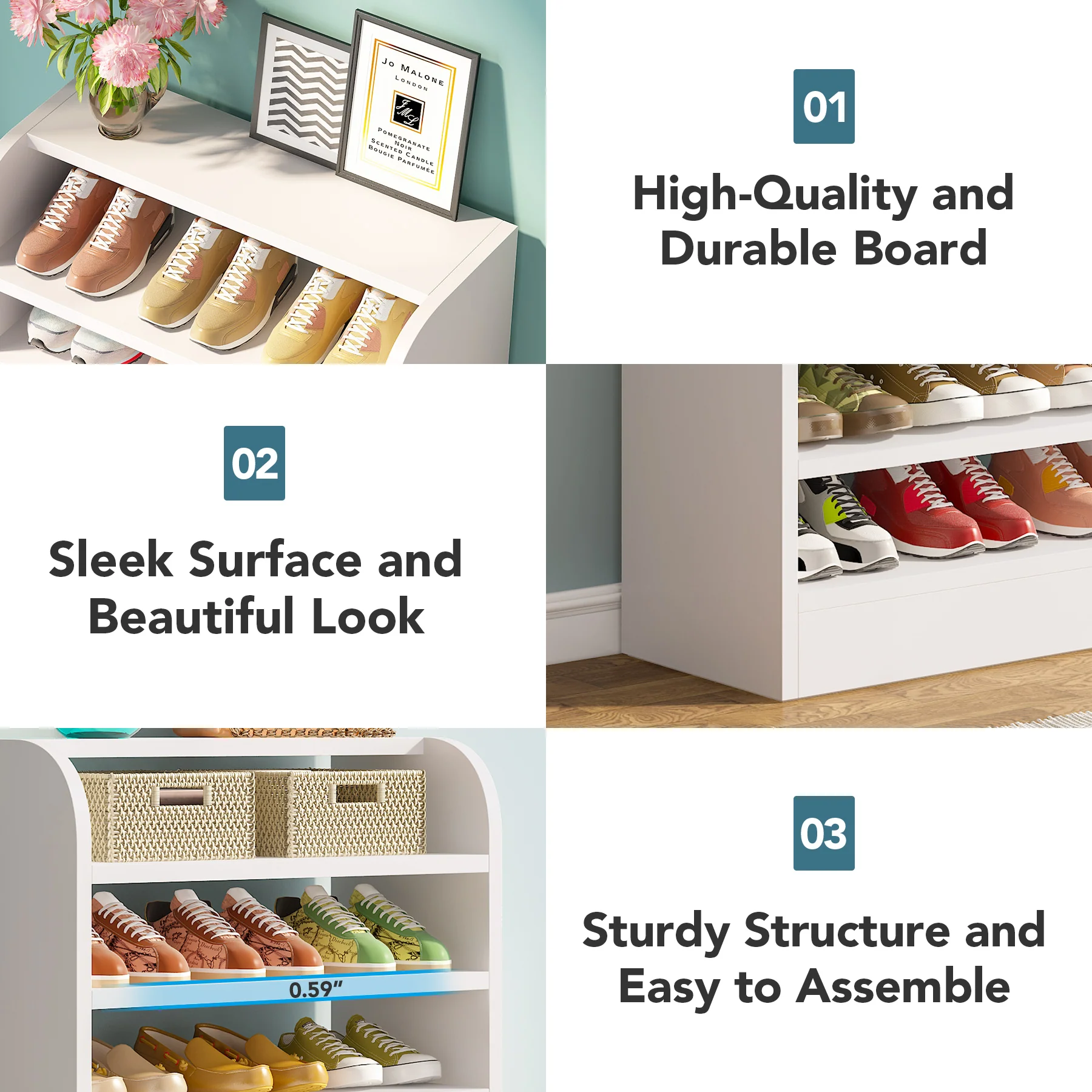 8-Tier Shoe Rack, Wooden Shoe Shelf Shoe Storage Cabinet - Image 8