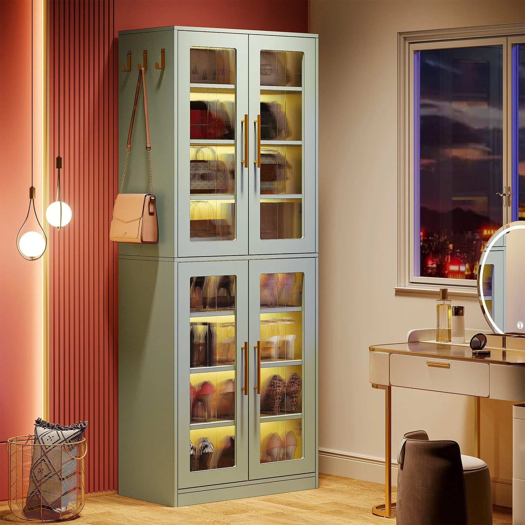 Freestanding Shoe Cabinet with Acrylic Doors and LED Lights - Image 13