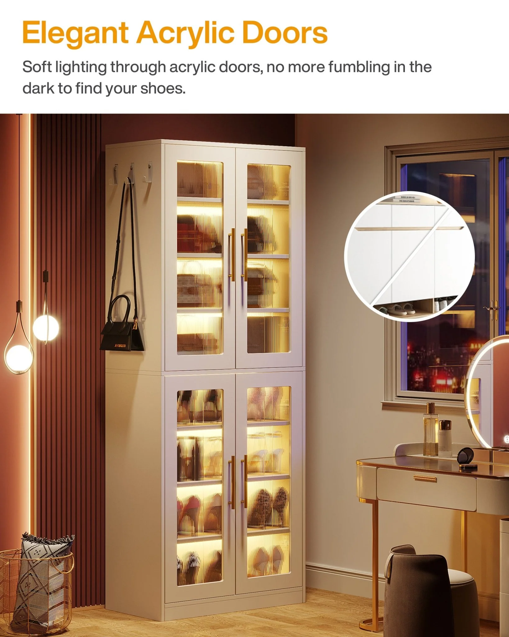 Freestanding Shoe Cabinet with Acrylic Doors and LED Lights - Image 6