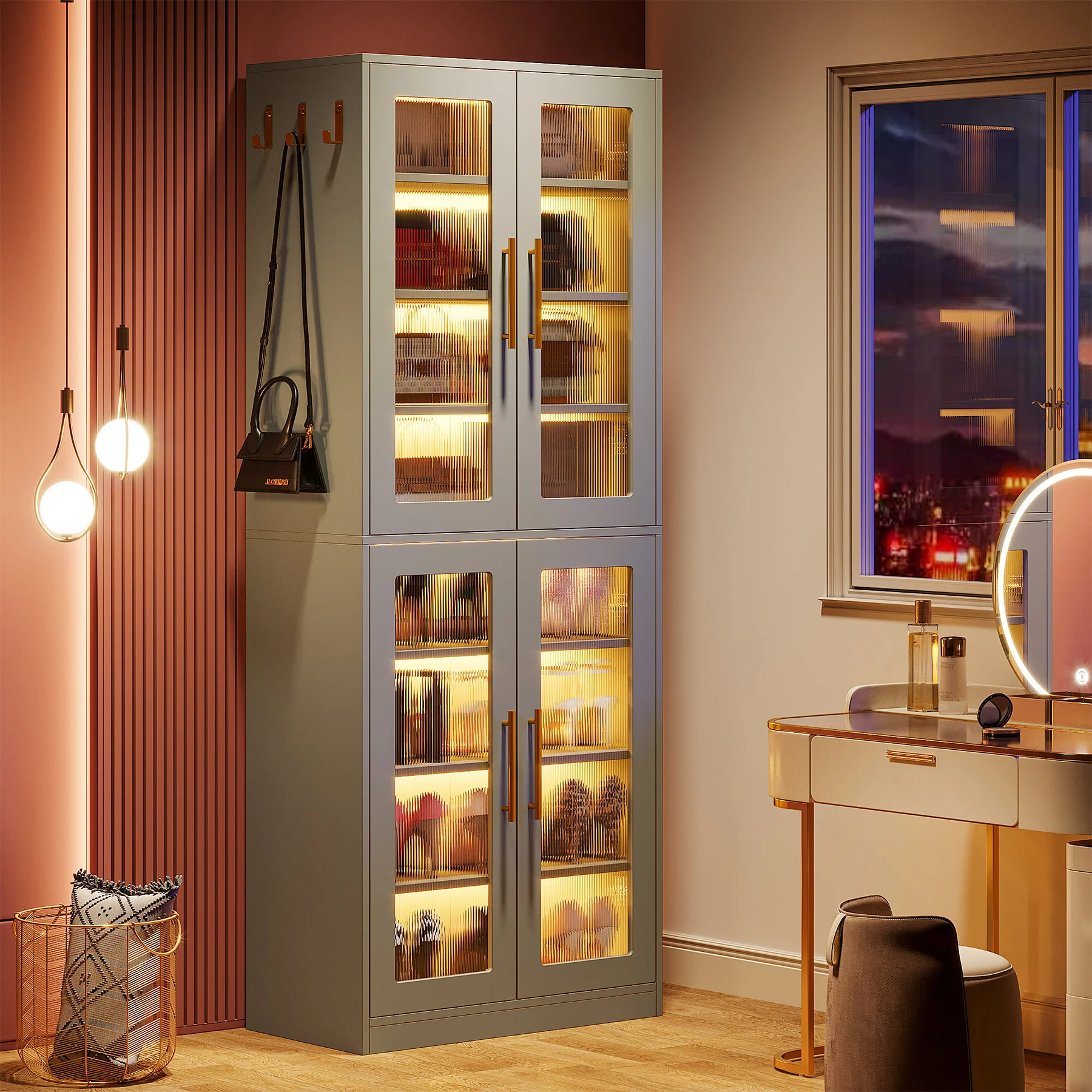 Freestanding Shoe Cabinet with Acrylic Doors and LED Lights - Image 8