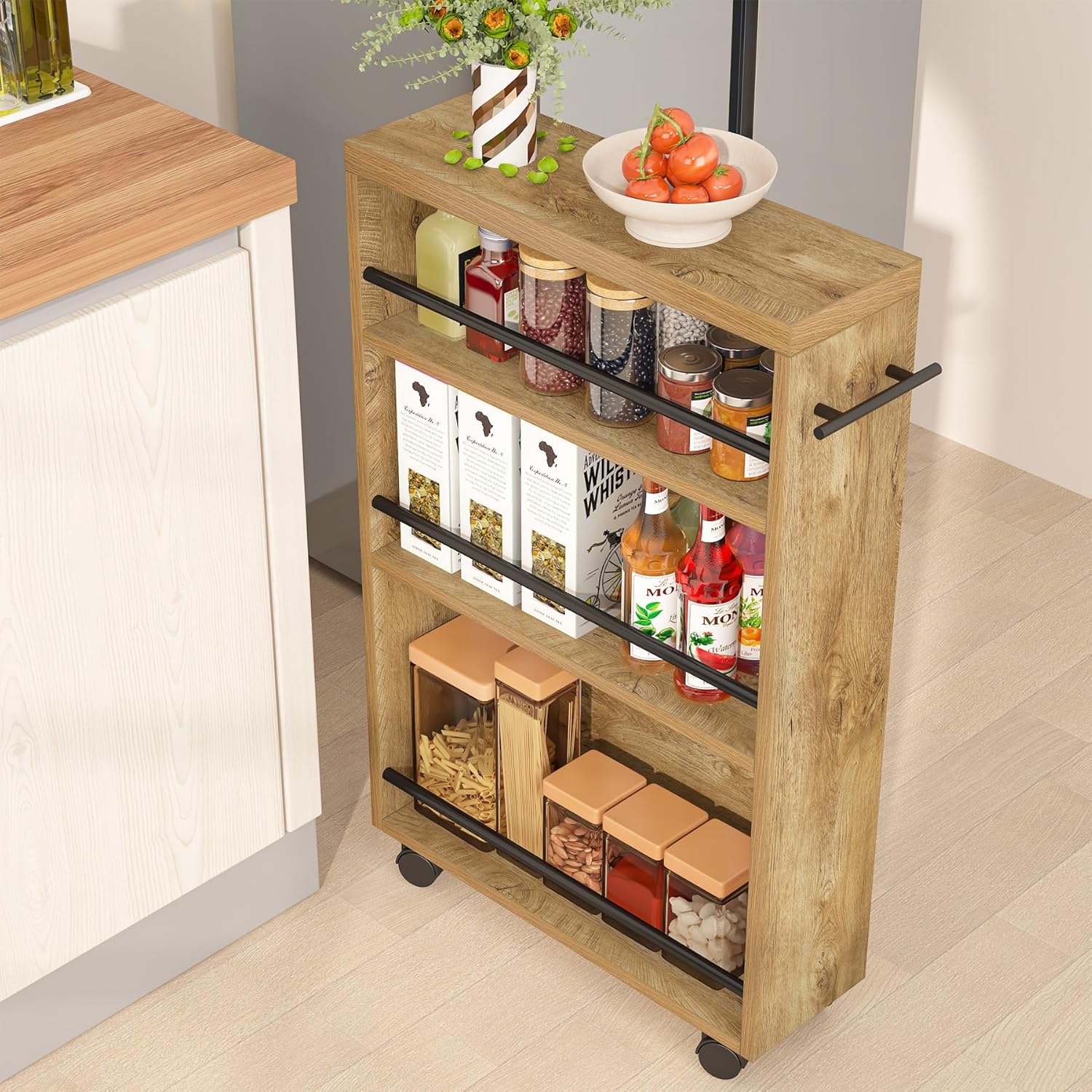 4-Tier Storage Cart, Slim Rolling Narrow Kitchen Cart for Small Place - Image 10