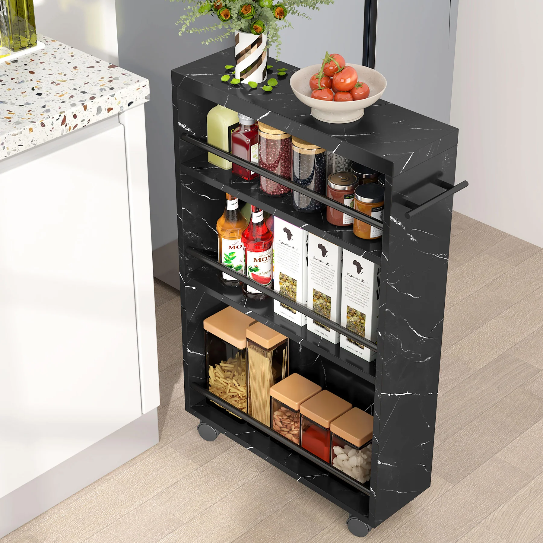 4-Tier Storage Cart, Slim Rolling Narrow Kitchen Cart for Small Place - Image 12
