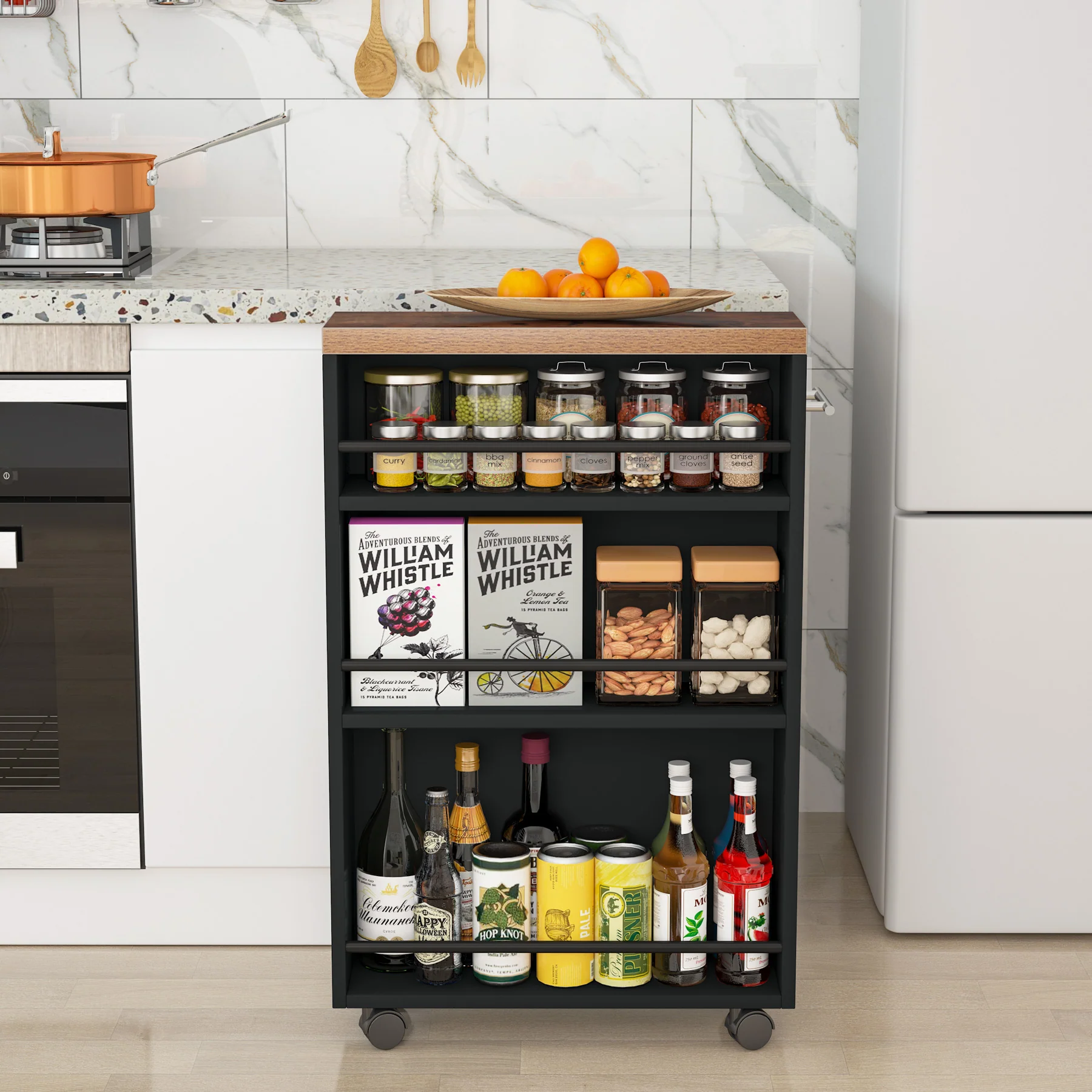 4-Tier Storage Cart, Slim Rolling Narrow Kitchen Cart for Small Place - Image 3