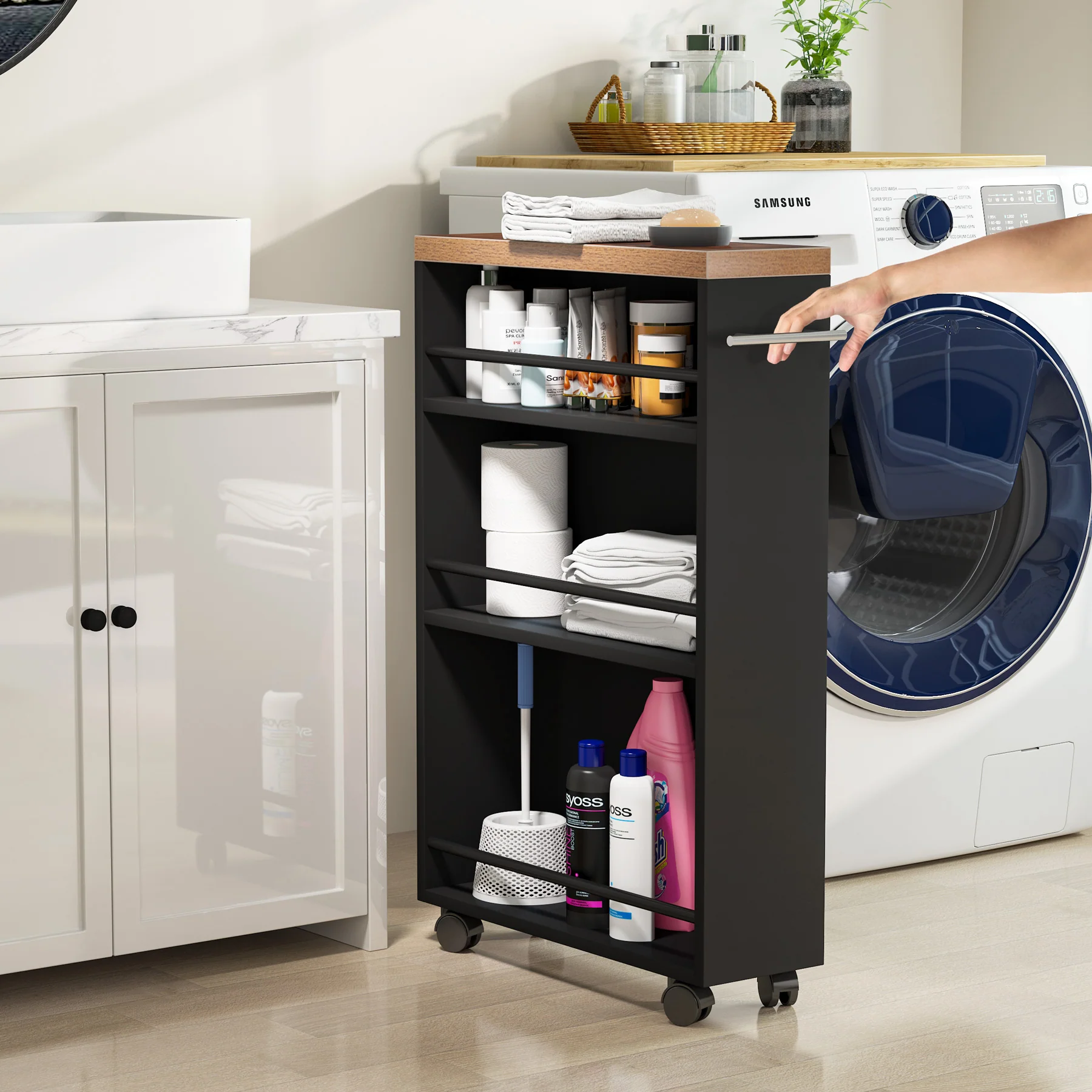 4-Tier Storage Cart, Slim Rolling Narrow Kitchen Cart for Small Place - Image 4
