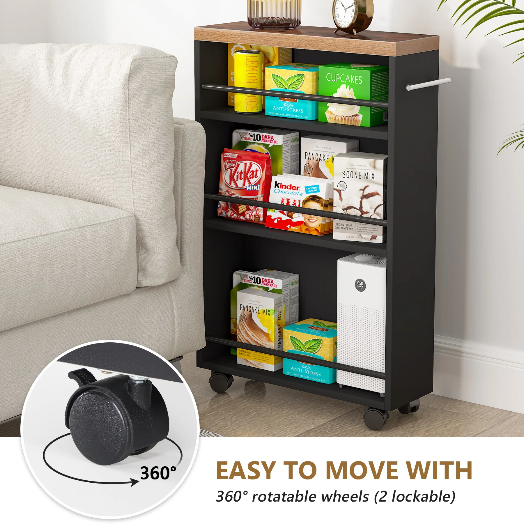 4-Tier Storage Cart, Slim Rolling Narrow Kitchen Cart for Small Place - Image 6