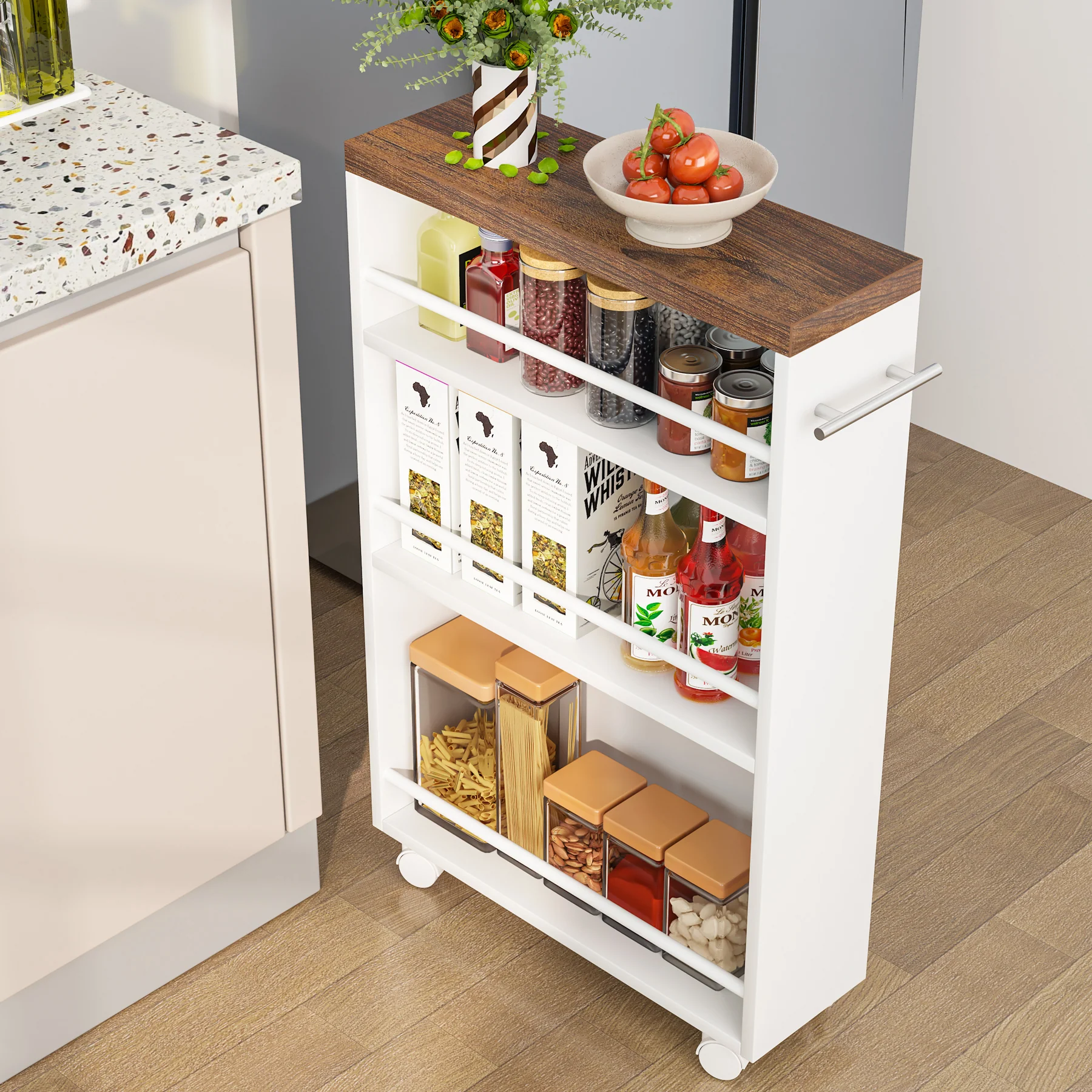 4-Tier Storage Cart, Slim Rolling Narrow Kitchen Cart for Small Place - Image 8