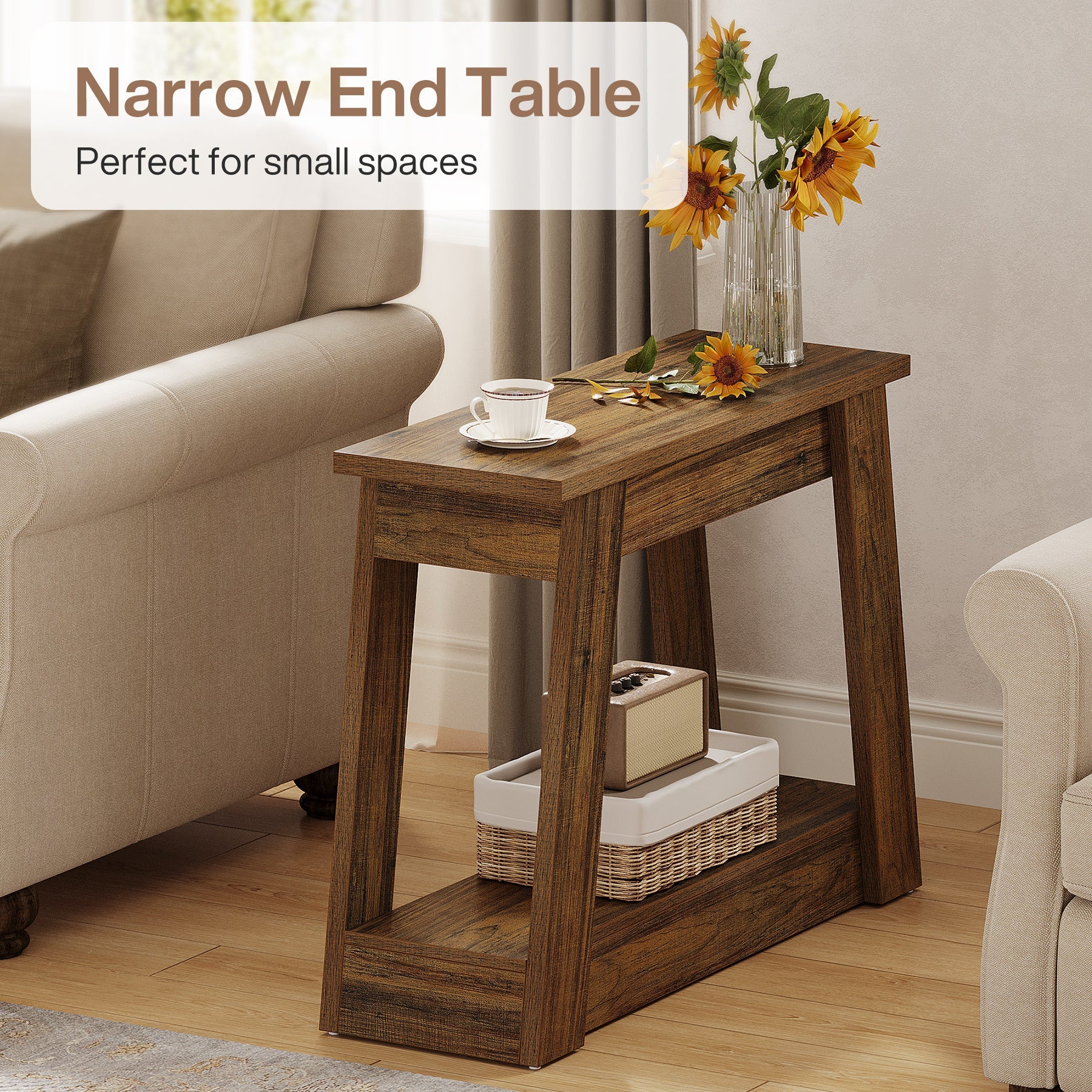 2-Tier End Table, Small Side Table With 2 Storage Shelves for Living Room - Image 6