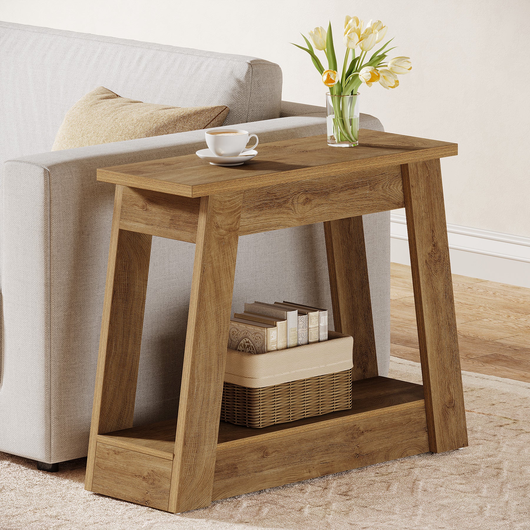 2-Tier End Table, Small Side Table With 2 Storage Shelves for Living Room - Image 9