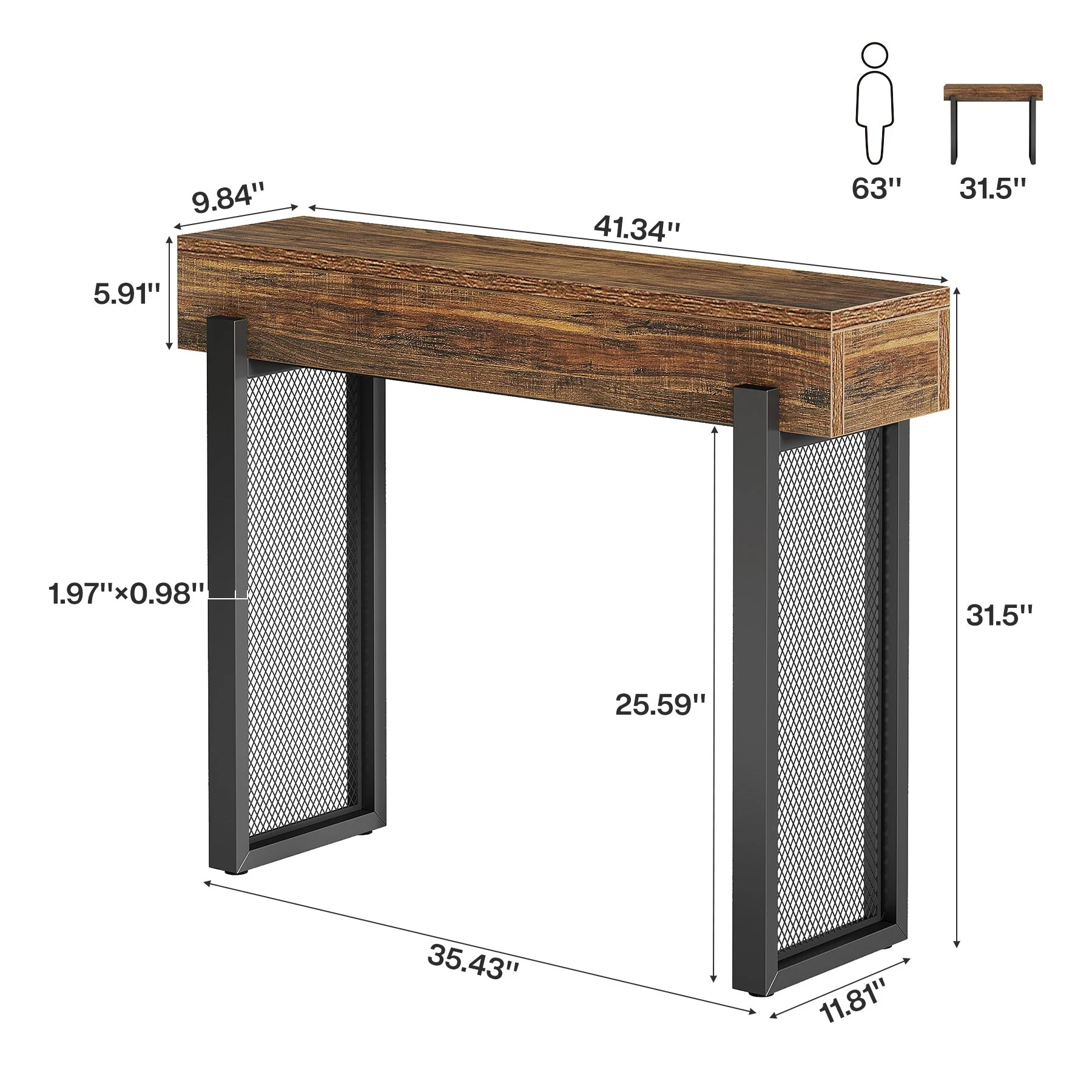 41" Console Table, Small Sofa Entryway Table with Storage and Mesh Metal Legs - Image 2