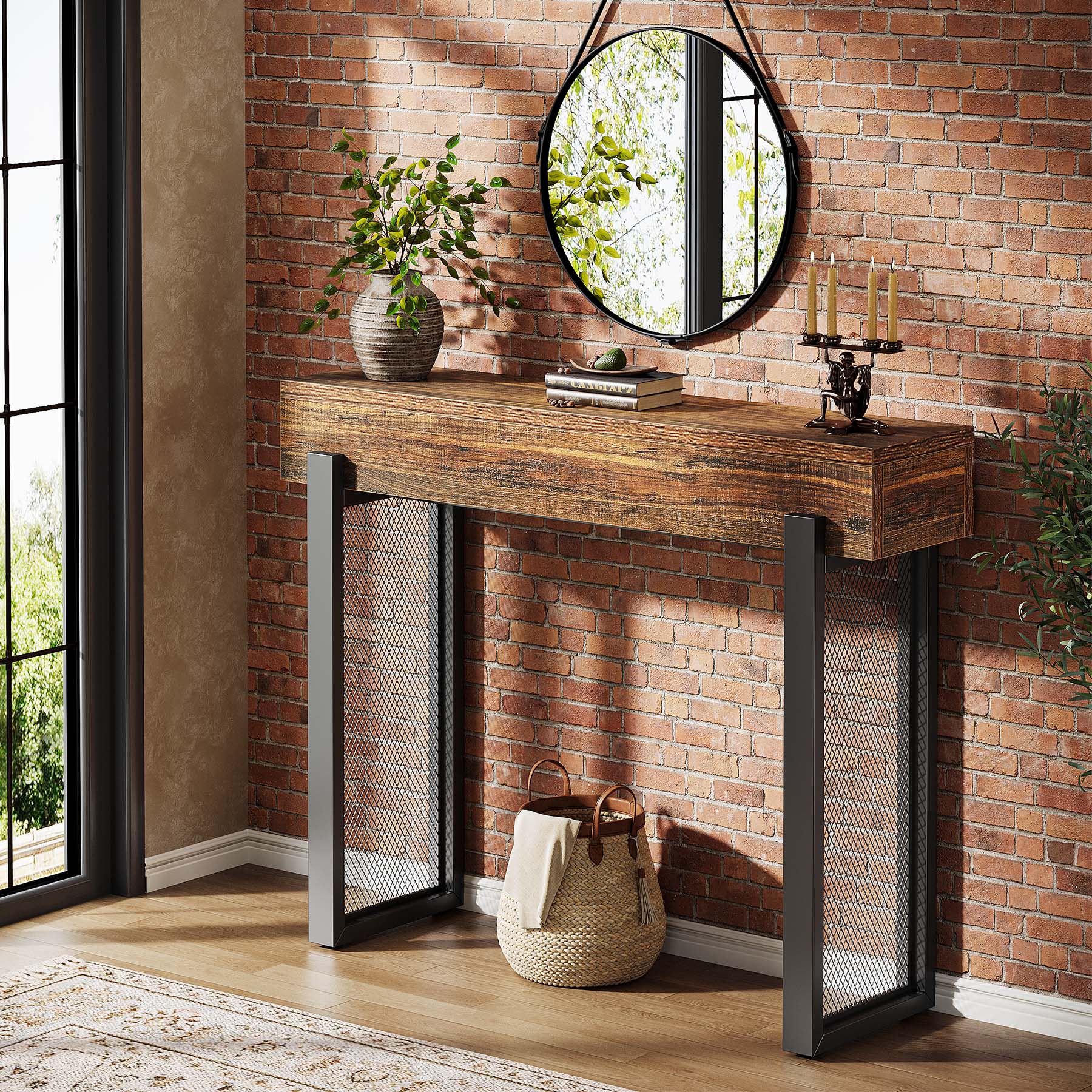 41" Console Table, Small Sofa Entryway Table with Storage and Mesh Metal Legs - Image 3
