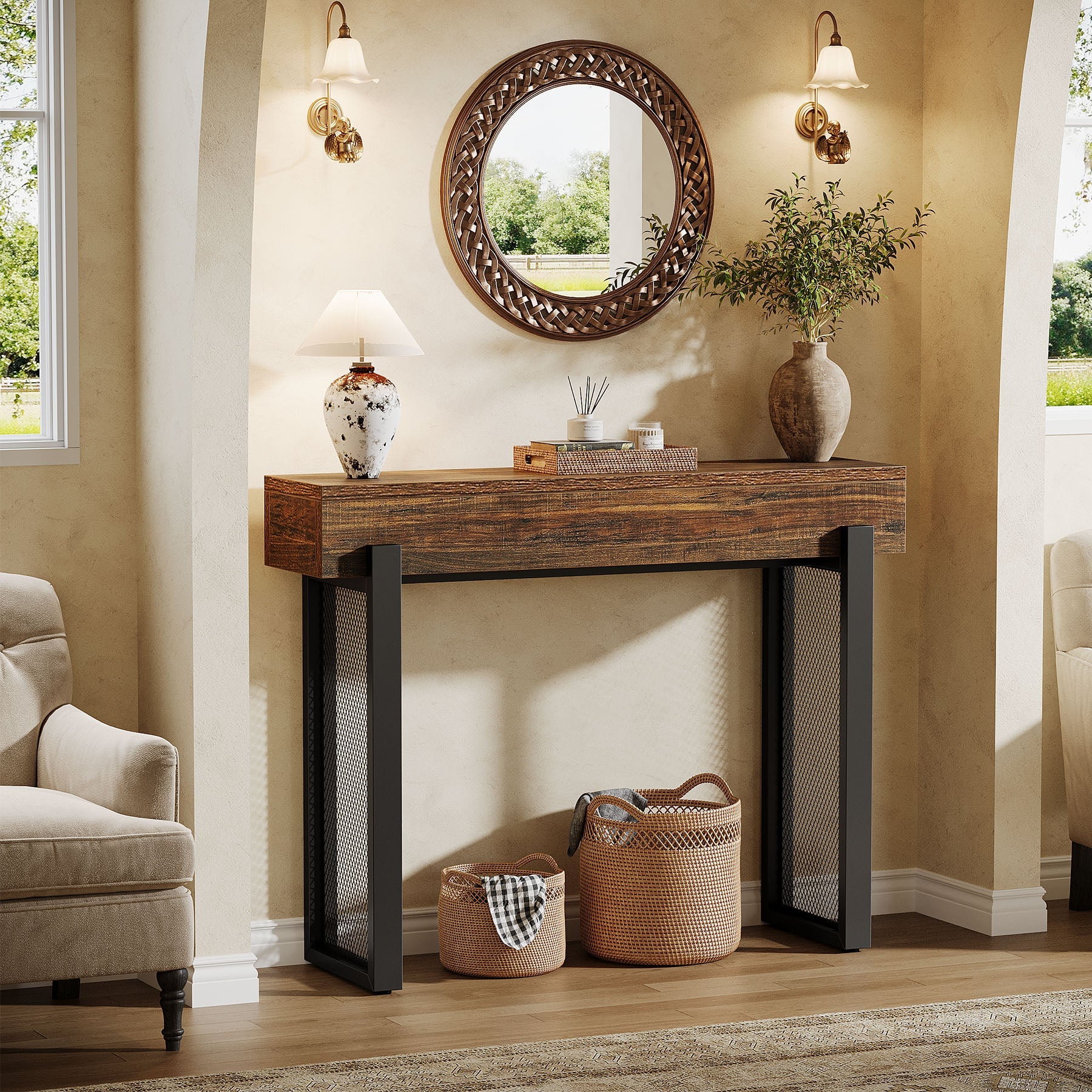 41" Console Table, Small Sofa Entryway Table with Storage and Mesh Metal Legs - Image 4