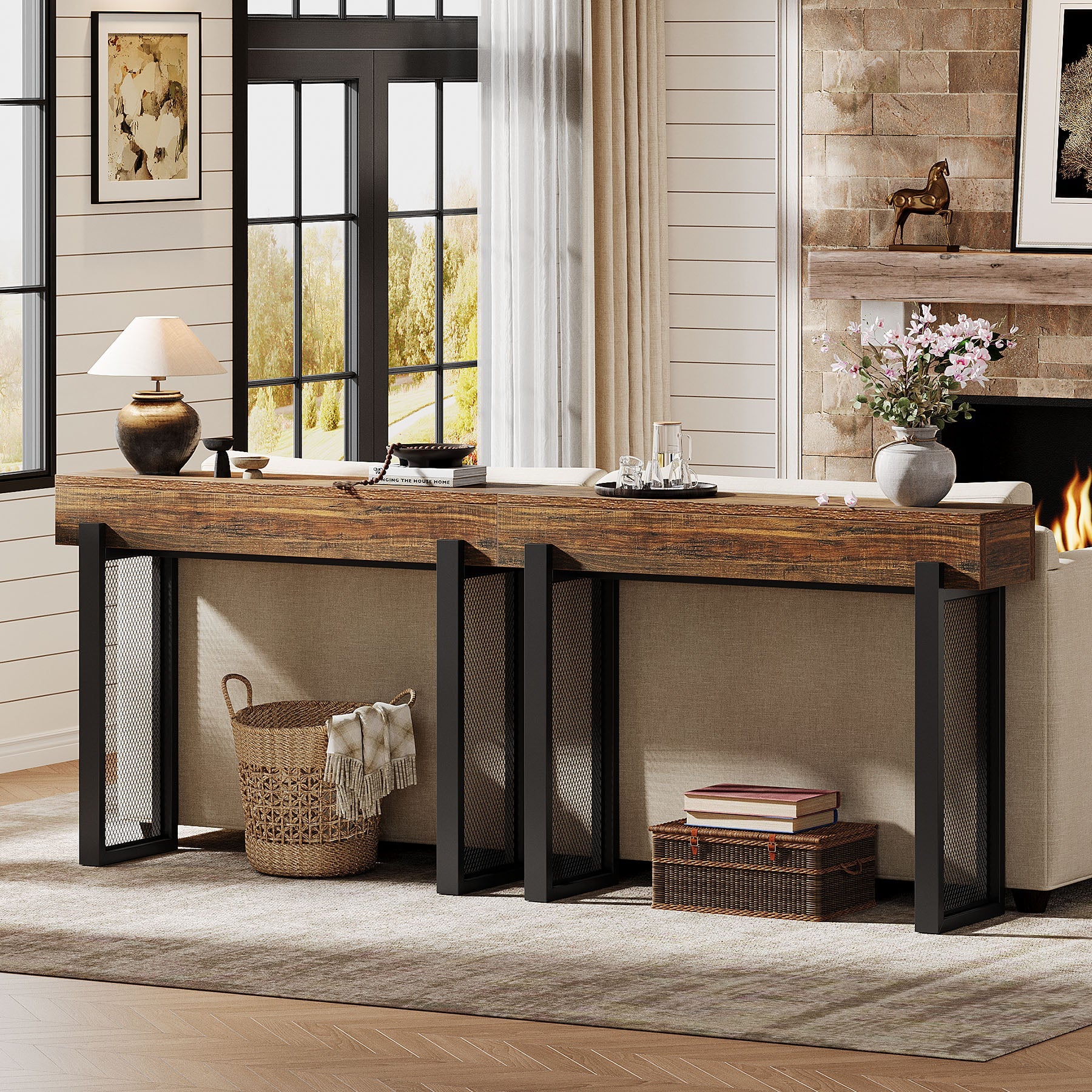 41" Console Table, Small Sofa Entryway Table with Storage and Mesh Metal Legs - Image 6