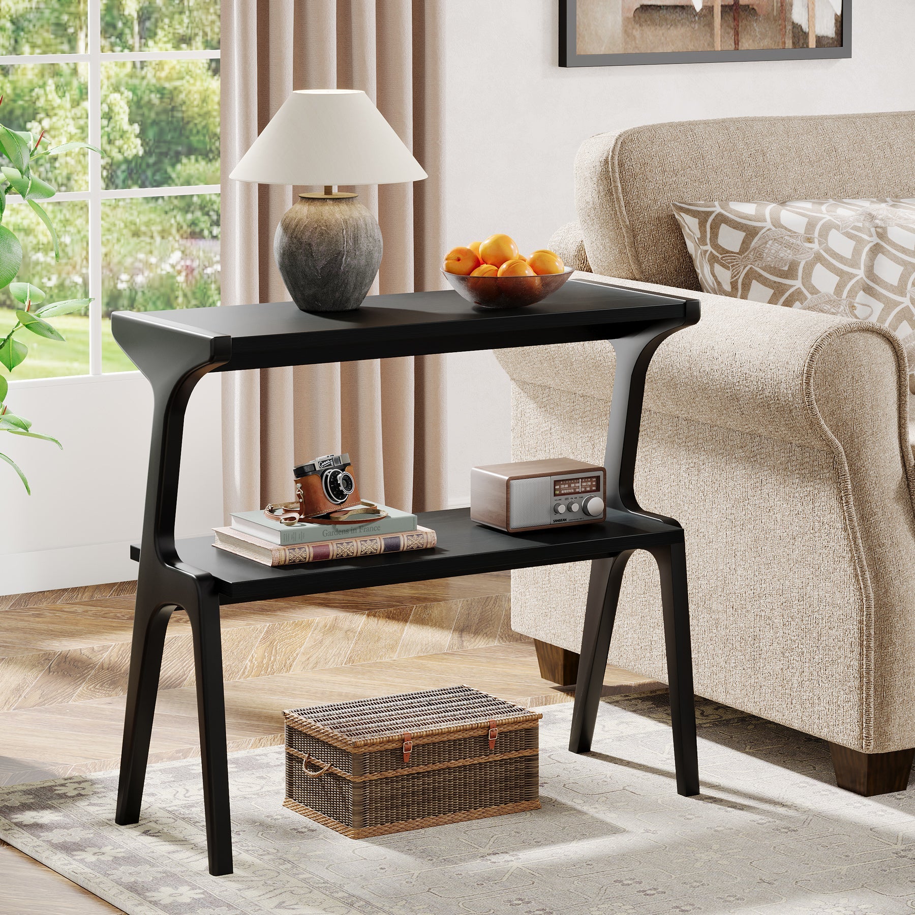 Solid Wood End Table, 2-Tier Sofa Side Table with Storage Shelf for Small Spaces - Image 10