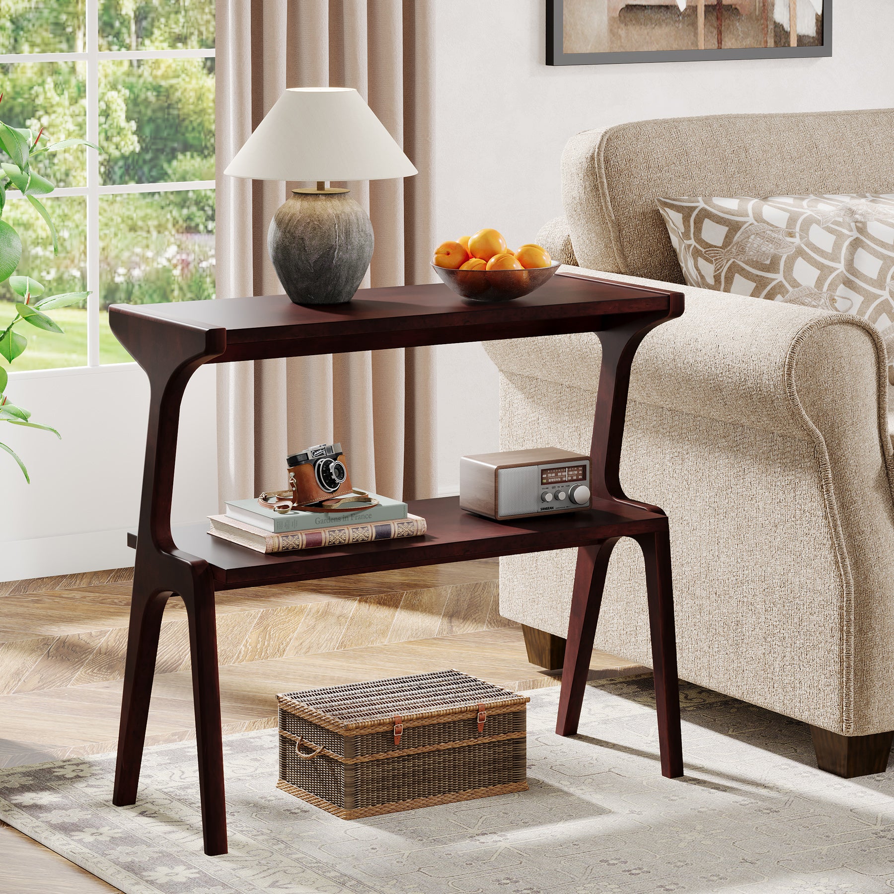 Solid Wood End Table, 2-Tier Sofa Side Table with Storage Shelf for Small Spaces - Image 13