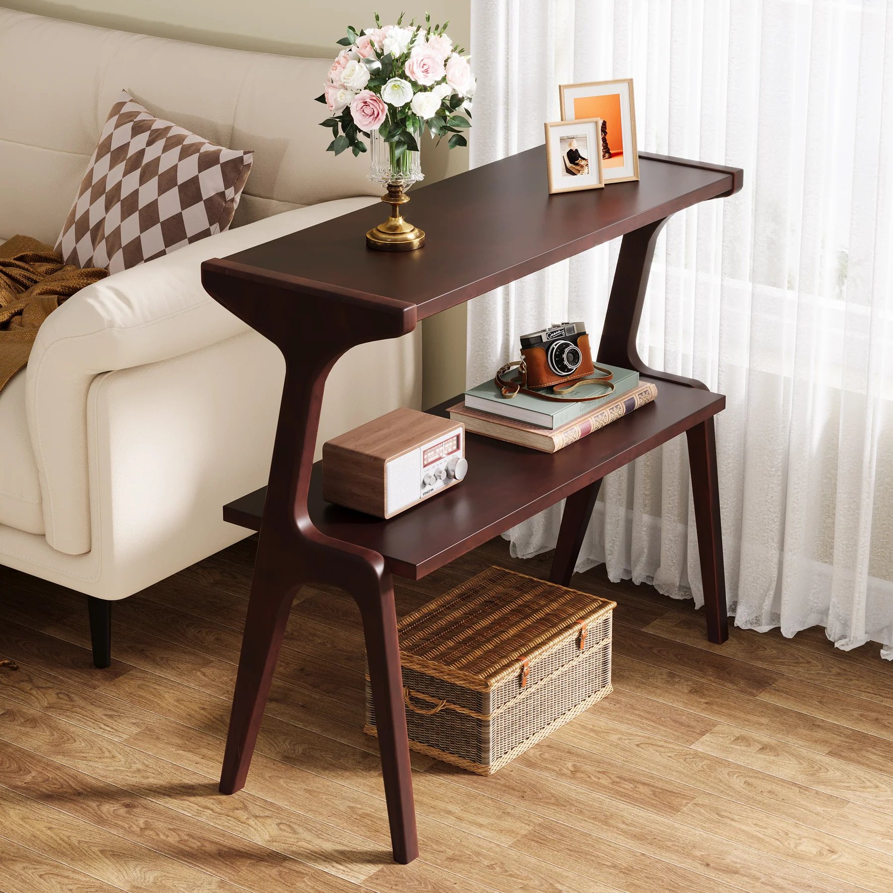 Solid Wood End Table, 2-Tier Sofa Side Table with Storage Shelf for Small Spaces - Image 15