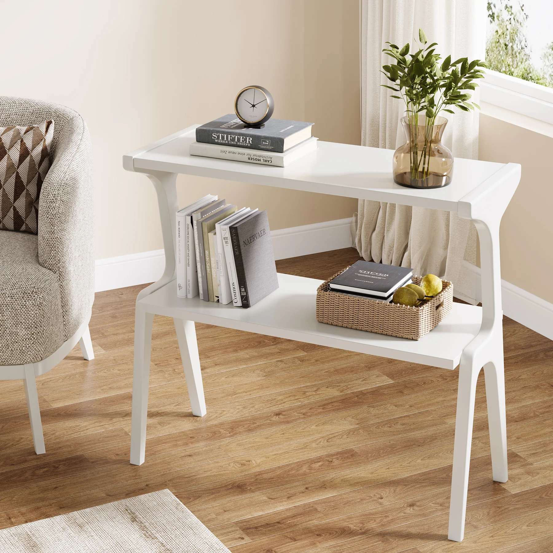 Solid Wood End Table, 2-Tier Sofa Side Table with Storage Shelf for Small Spaces - Image 20