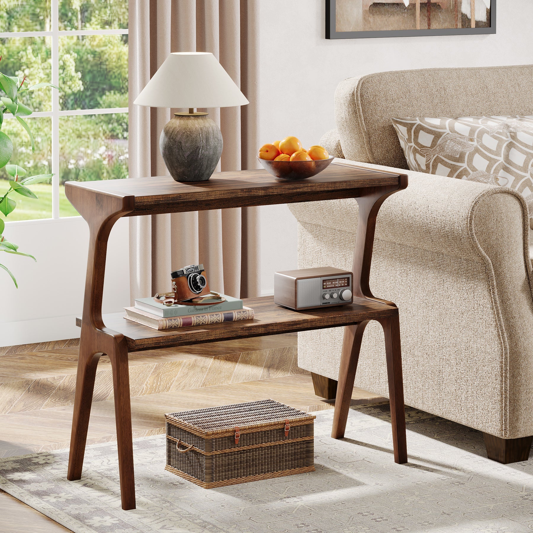 Solid Wood End Table, 2-Tier Sofa Side Table with Storage Shelf for Small Spaces - Image 7