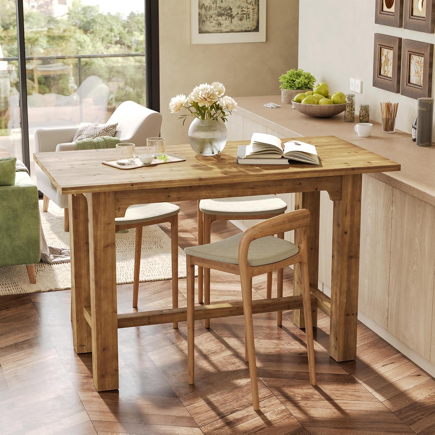Solid Wood Bar Table, 63" Dining Table Counter Height Pub Table - Image 3