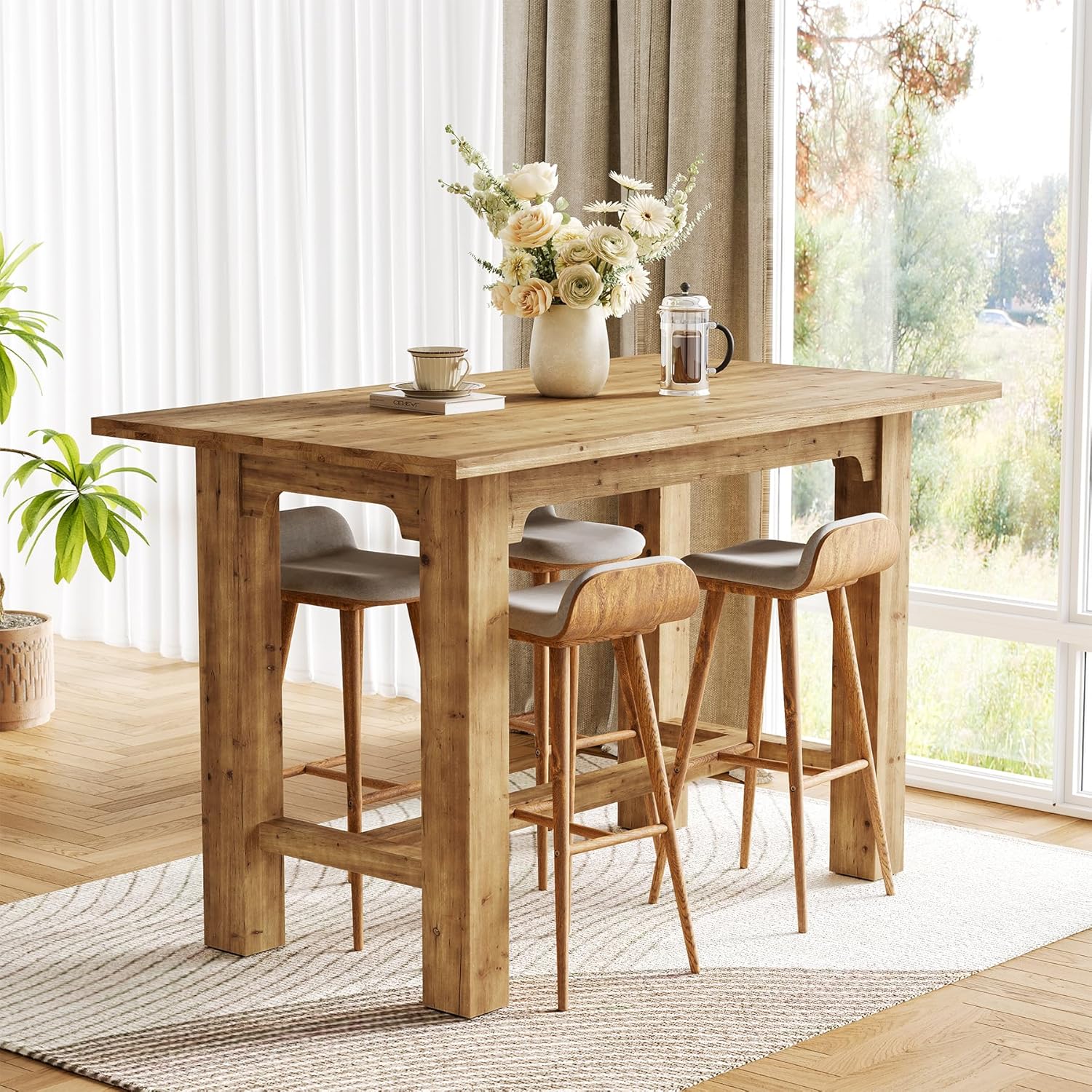 Solid Wood Bar Table, 63" Dining Table Counter Height Pub Table - Image 4