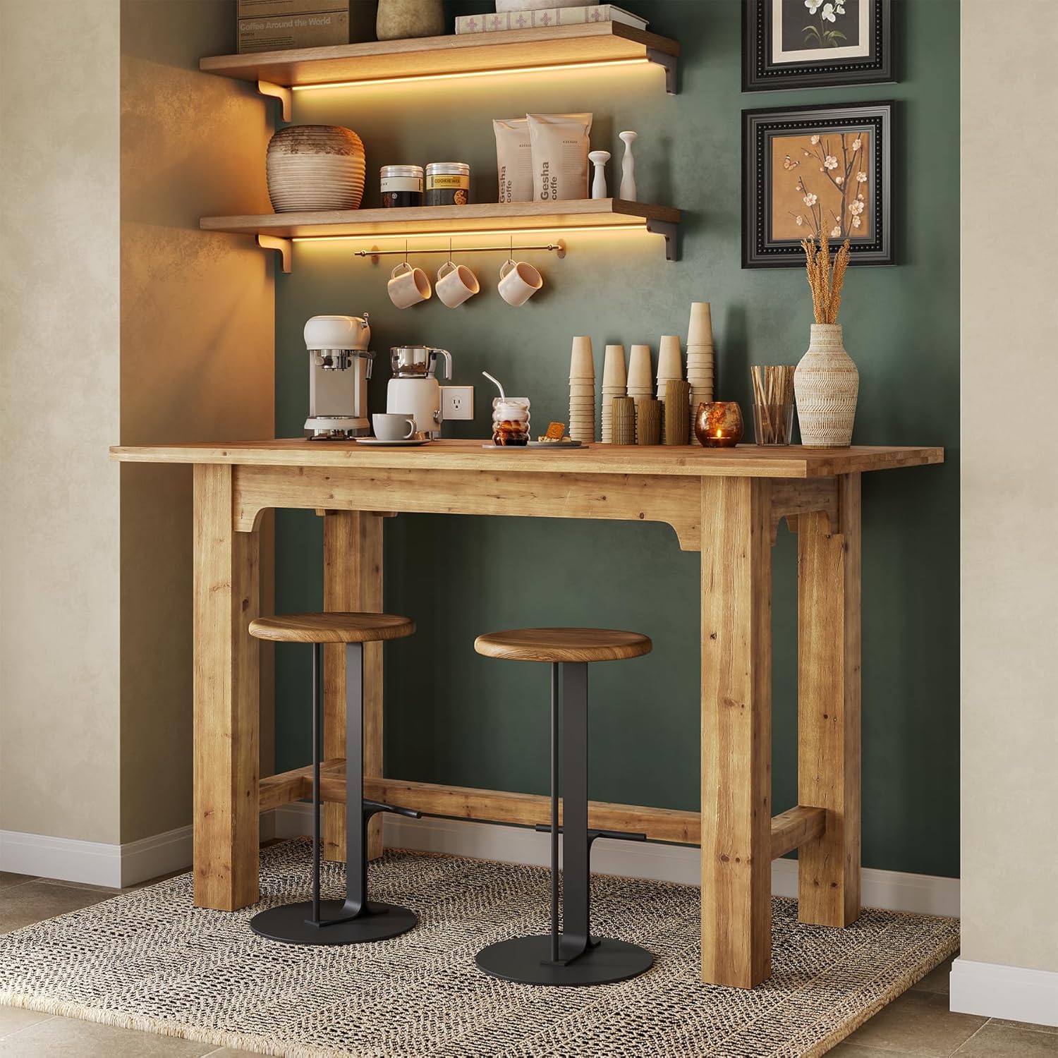 Solid Wood Bar Table, 63" Dining Table Counter Height Pub Table - Image 5