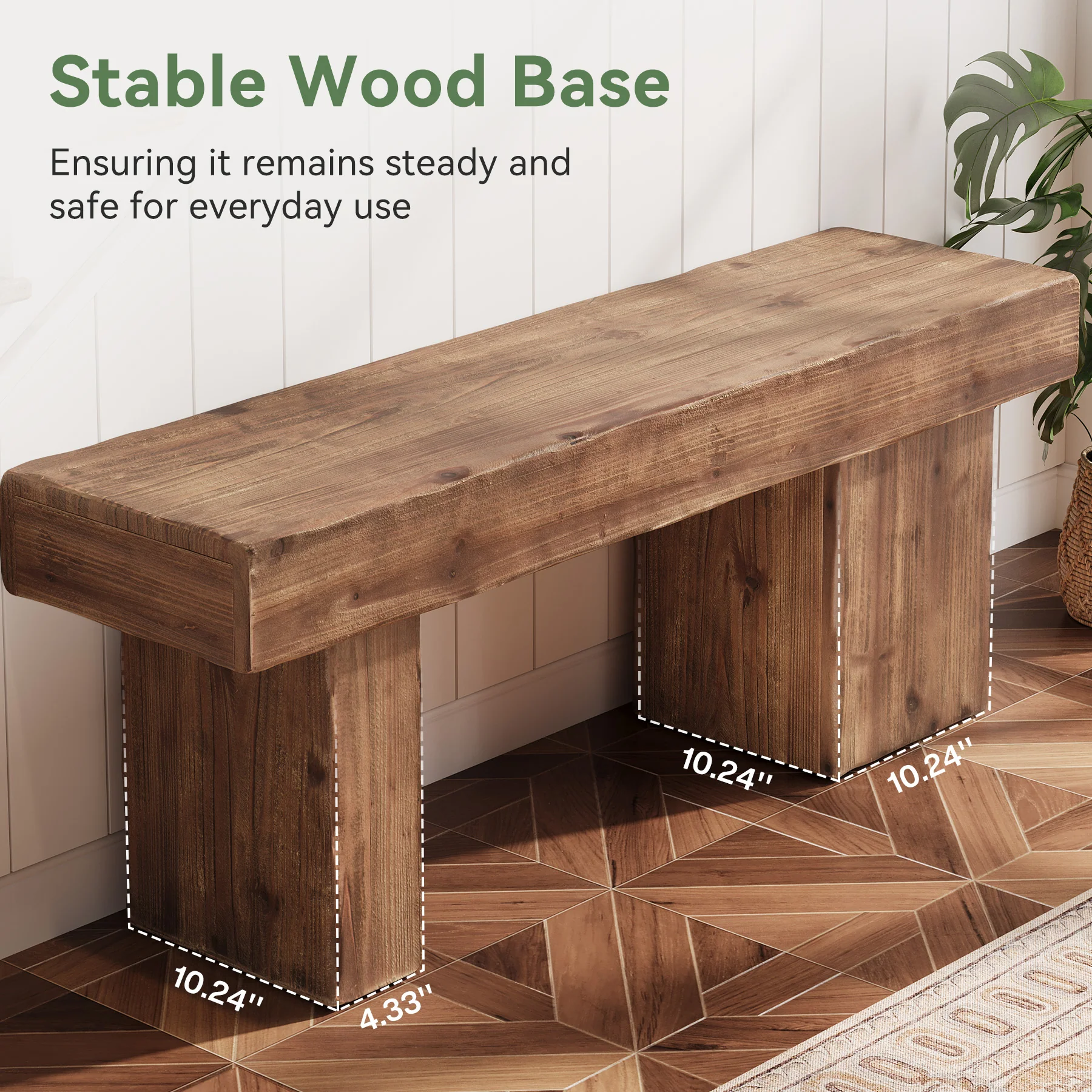 Solid Wood Bench, 47" Farmhouse Entryway Bench with Artistic Legs - Image 9