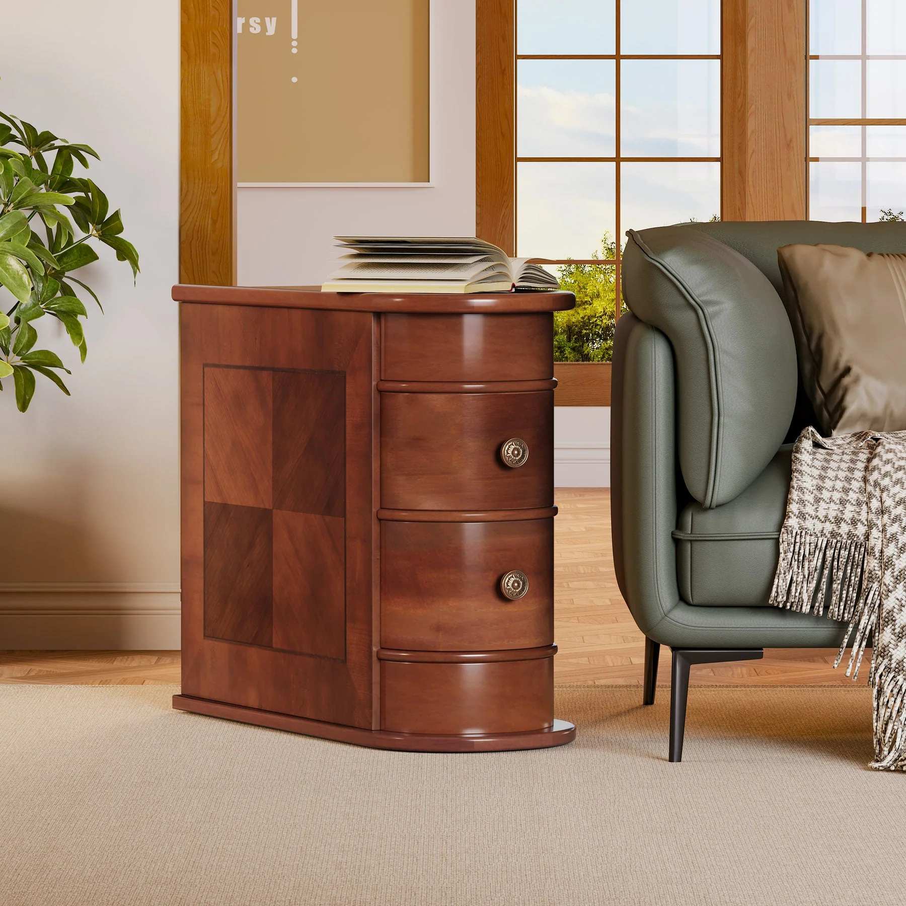 2-Drawer Wood End Table, Narrow Side Table Nightstand, No Assembly Required - Image 3