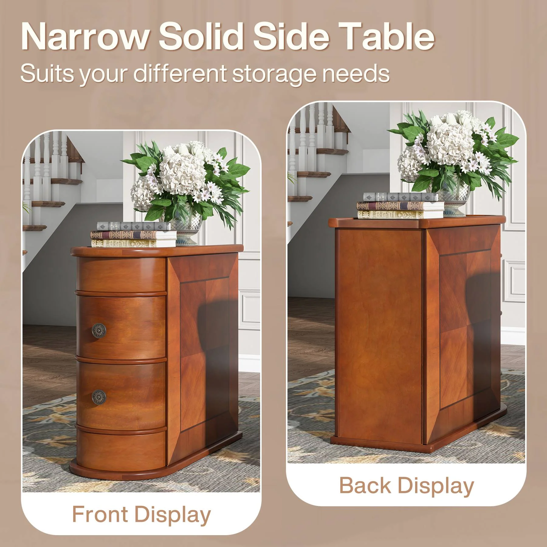2-Drawer Wood End Table, Narrow Side Table Nightstand, No Assembly Required - Image 5