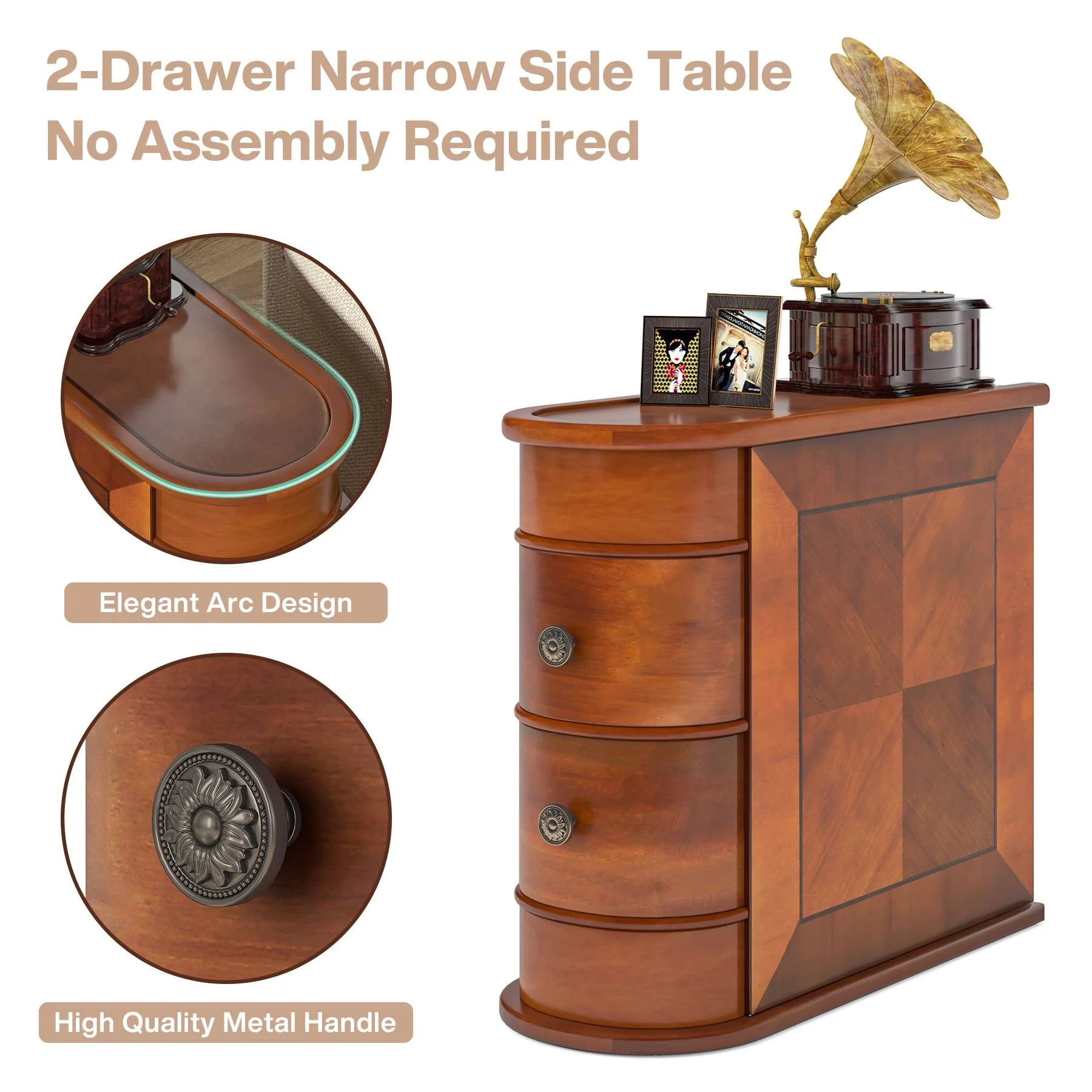 2-Drawer Wood End Table, Narrow Side Table Nightstand, No Assembly Required - Image 6