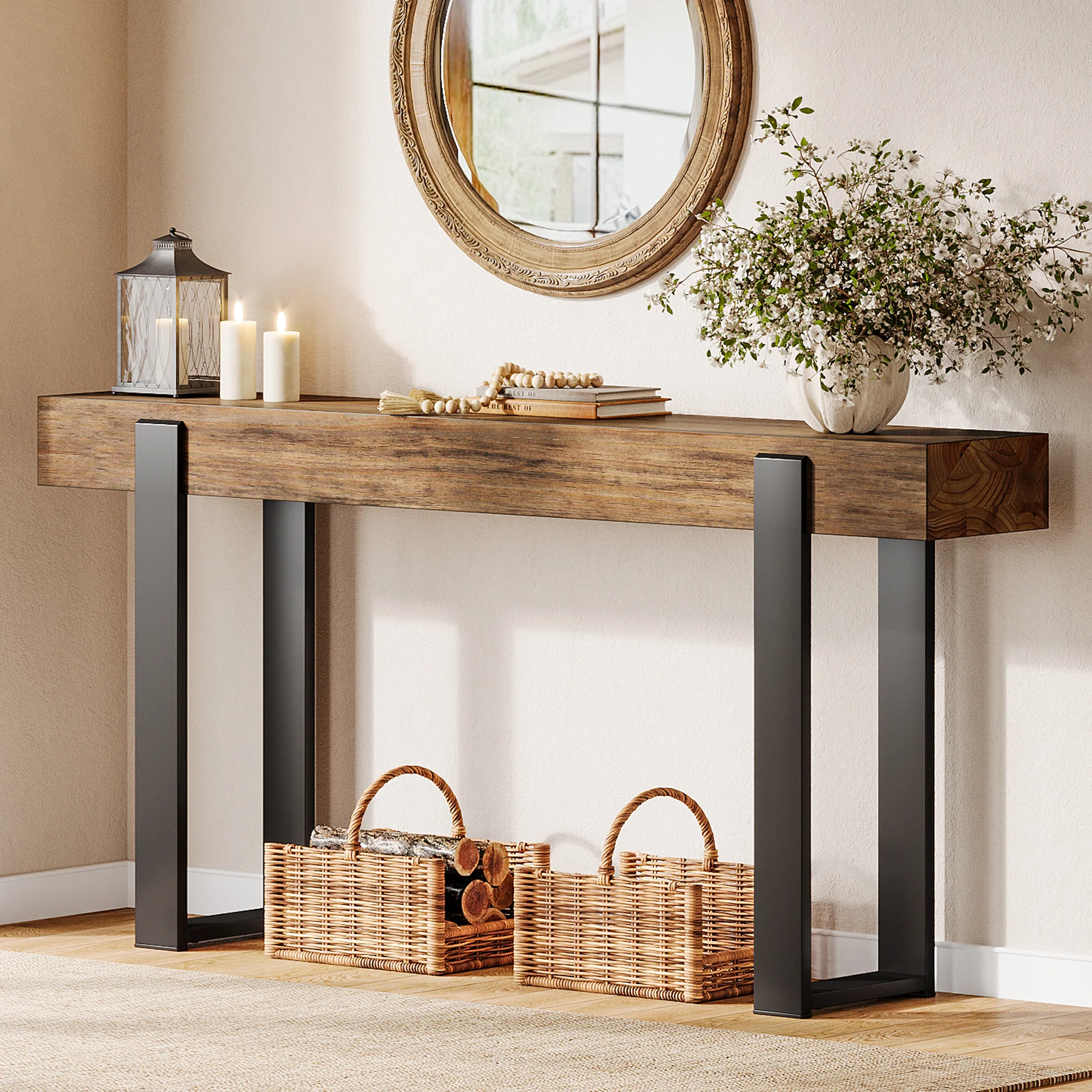 Solid Wood Console Table, 63" Entryway Sofa Table with Metal Legs - Image 3