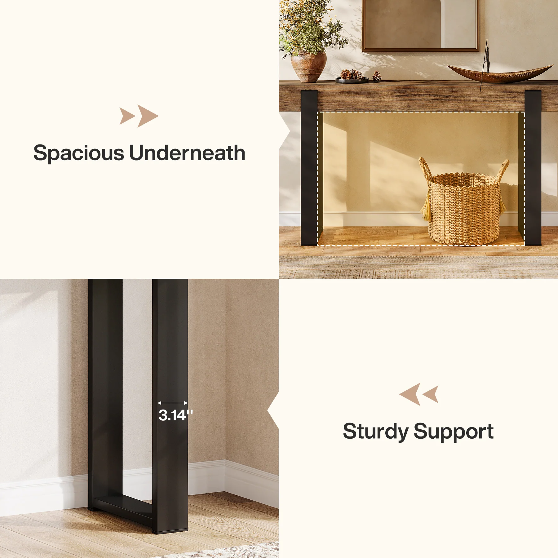 Solid Wood Console Table, 63" Entryway Sofa Table with Metal Legs - Image 7