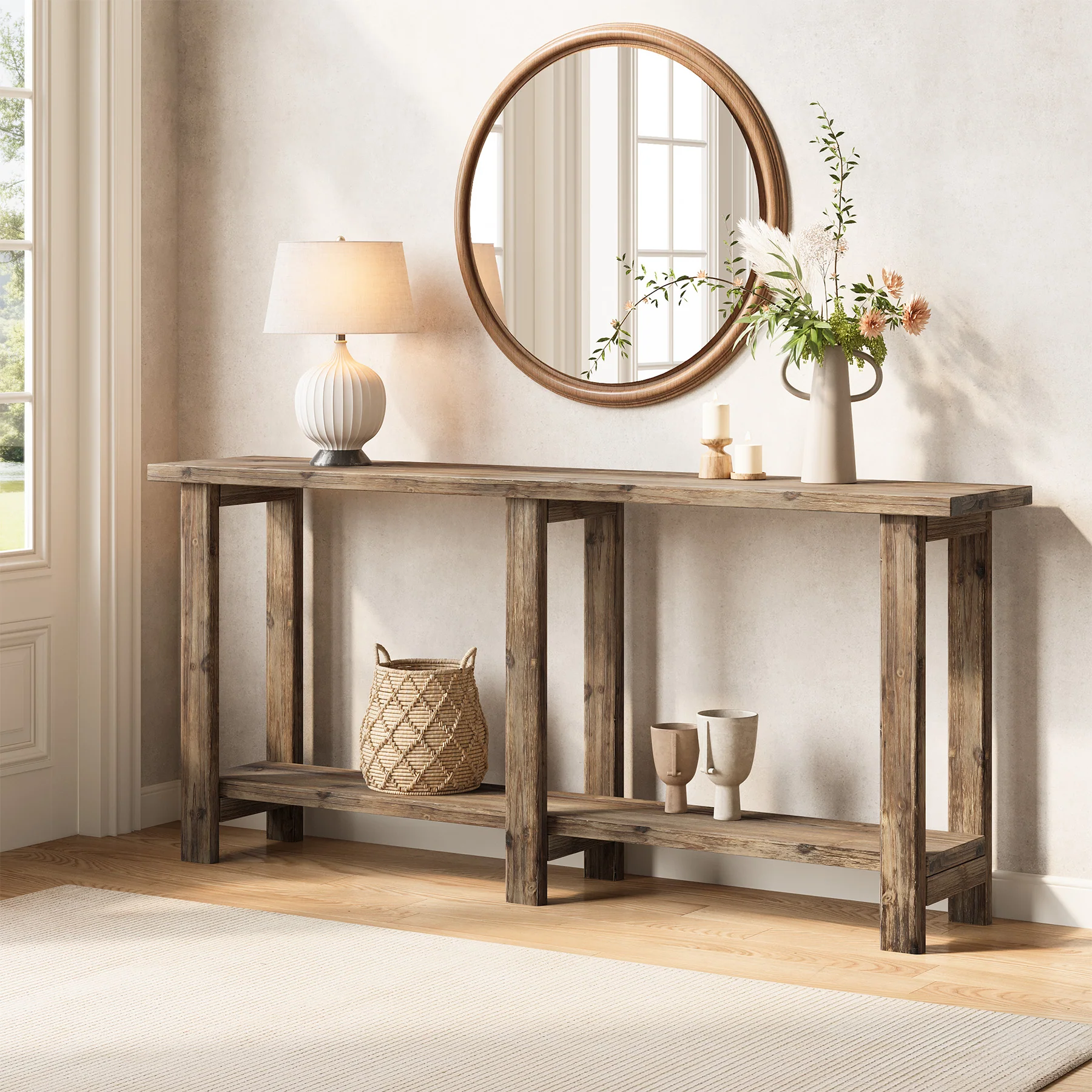 Solid Wood Console Table, 70.9" Sofa Table Behind Couch for Entryway - Image 10