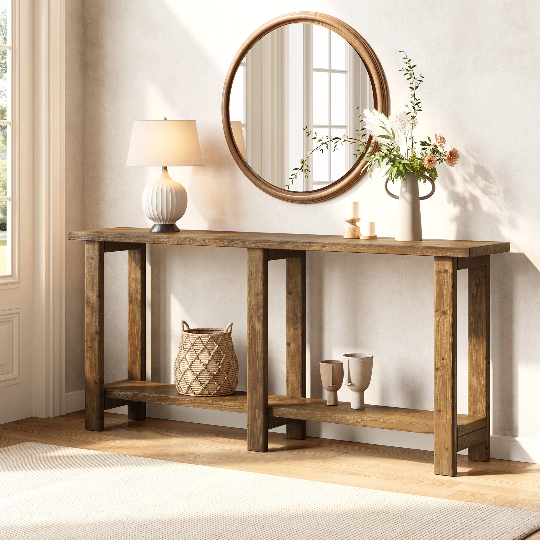 Solid Wood Console Table, 70.9" Sofa Table Behind Couch for Entryway - Image 3