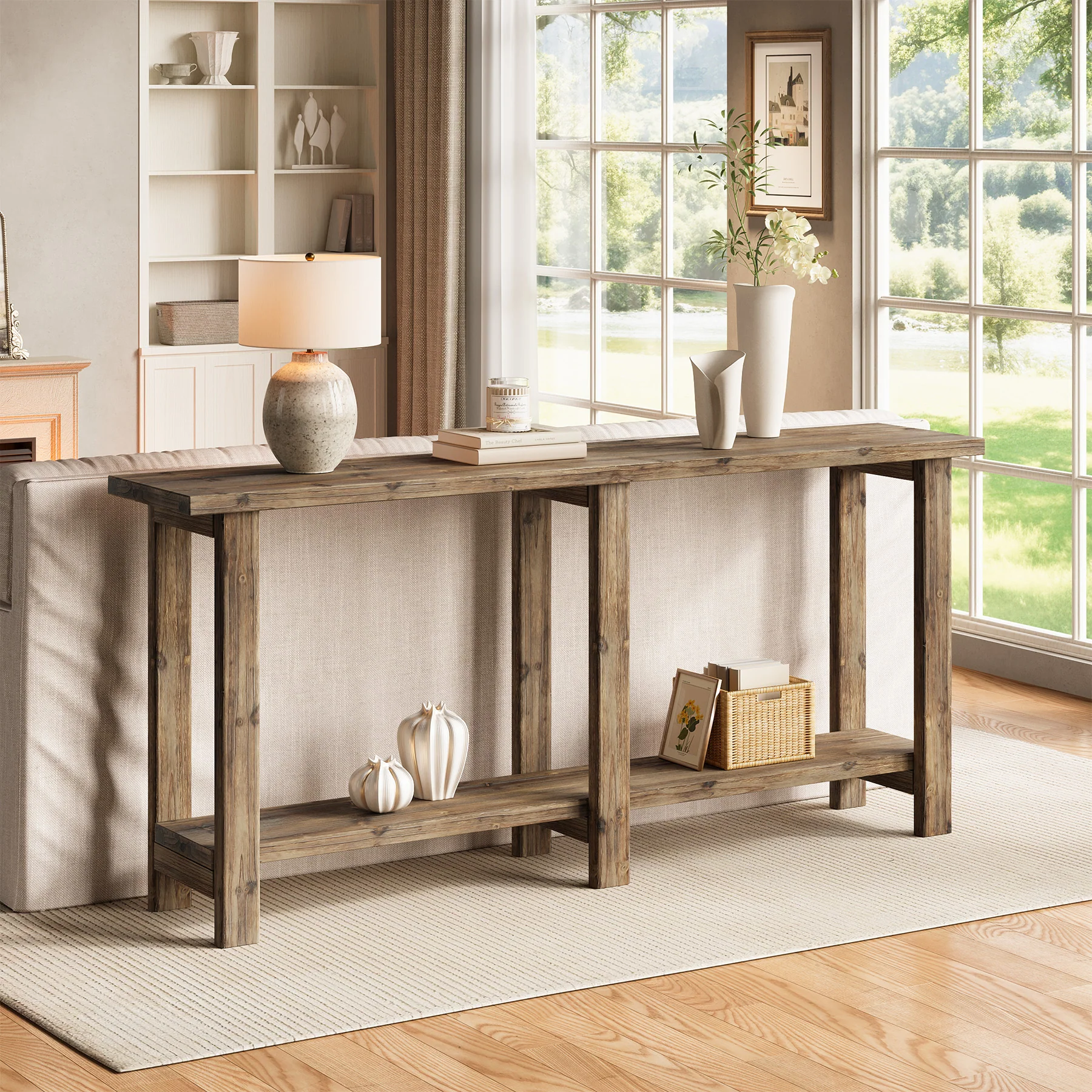 Solid Wood Console Table, 70.9" Sofa Table Behind Couch for Entryway - Image 9
