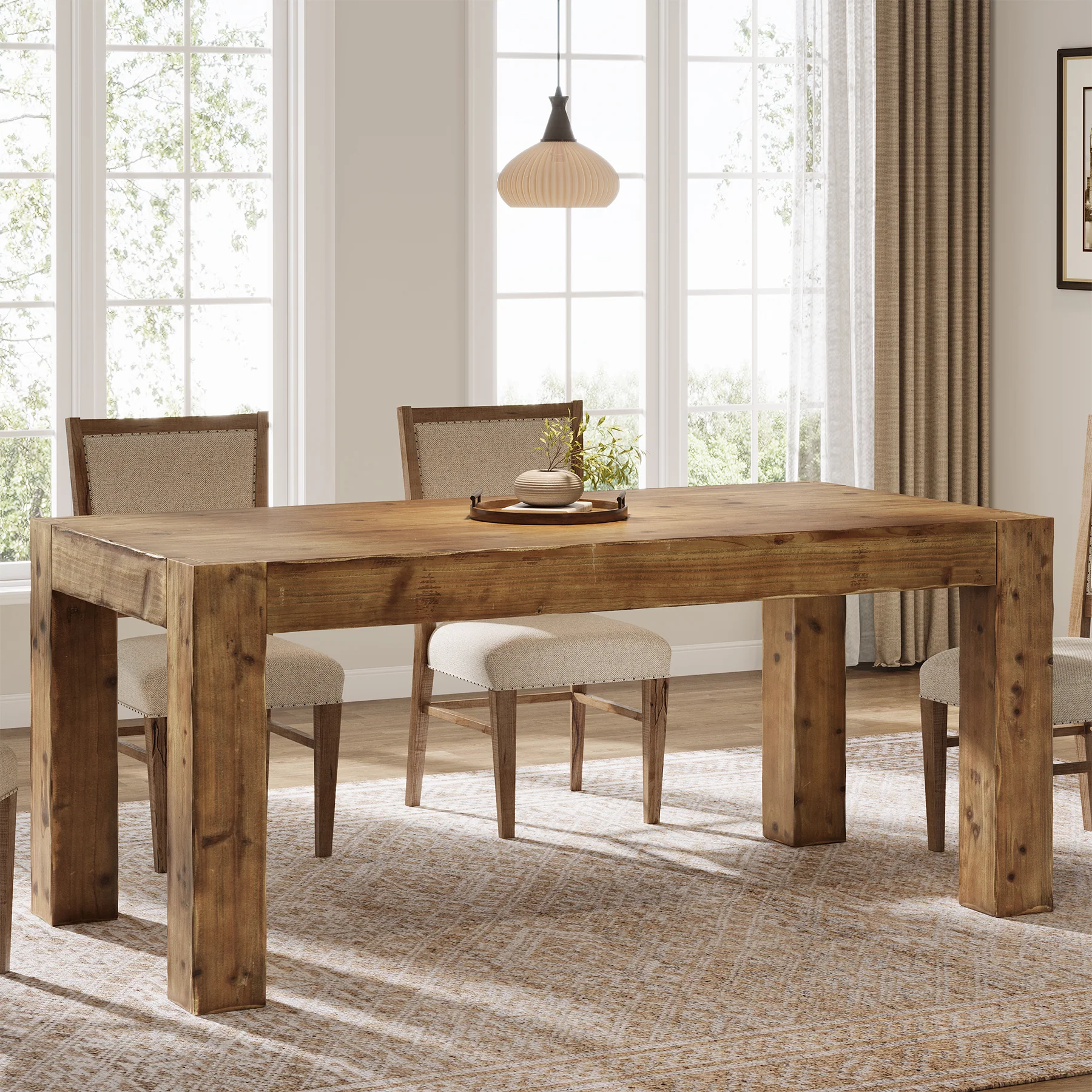 63" Dining Table, Solid Wood Dinner Kitchen Table For 4 To 6 - Image 11