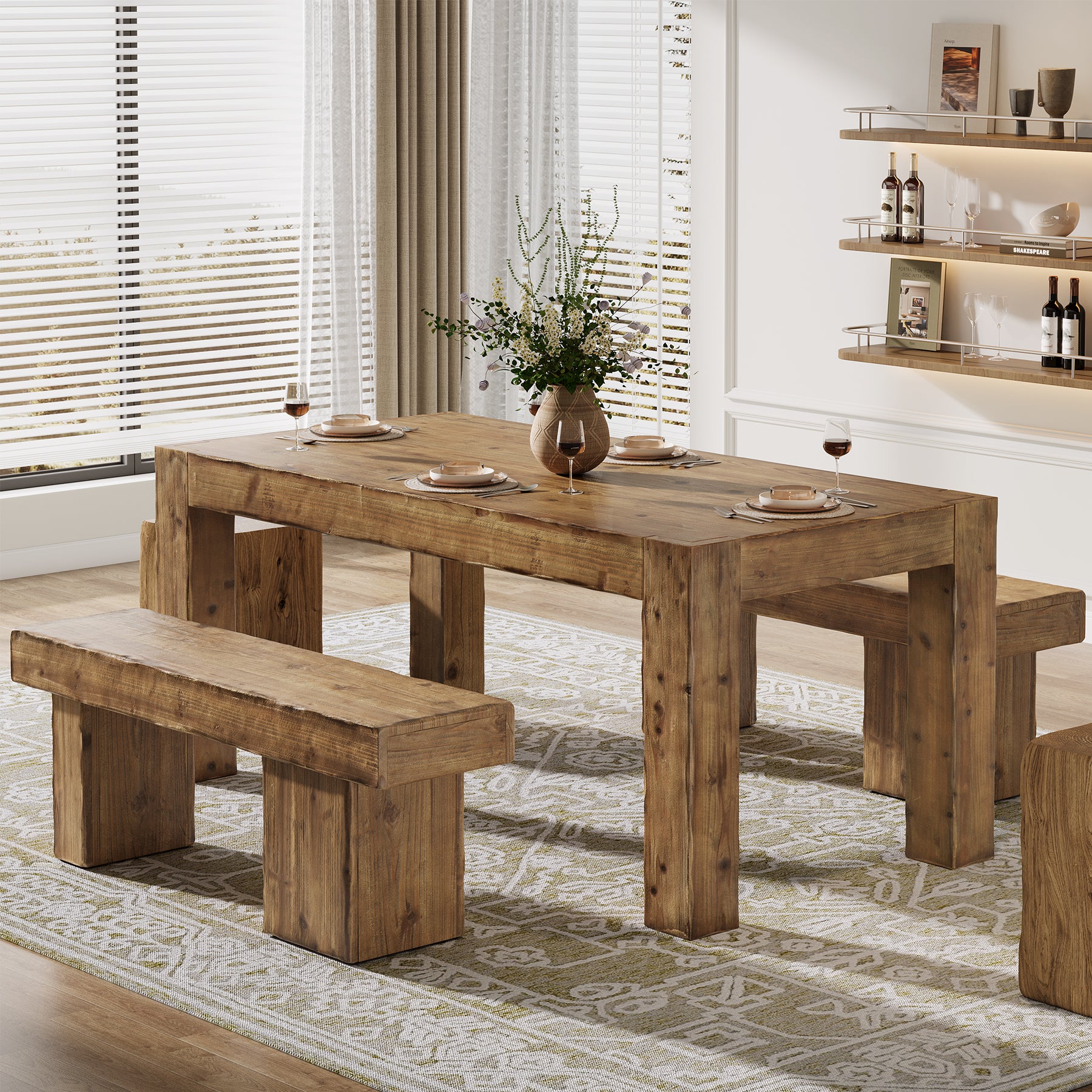 63" Dining Table, Solid Wood Dinner Kitchen Table For 4 To 6 - Image 4