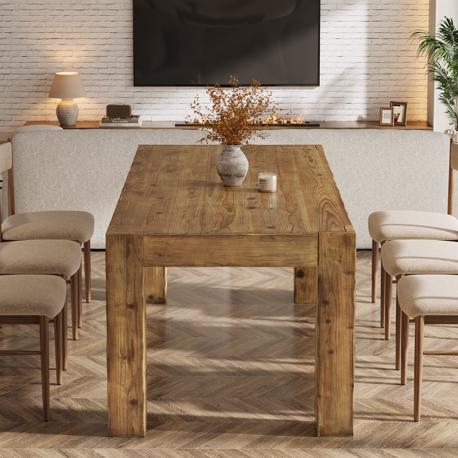63" Dining Table, Solid Wood Dinner Kitchen Table For 4 To 6 - Image 6