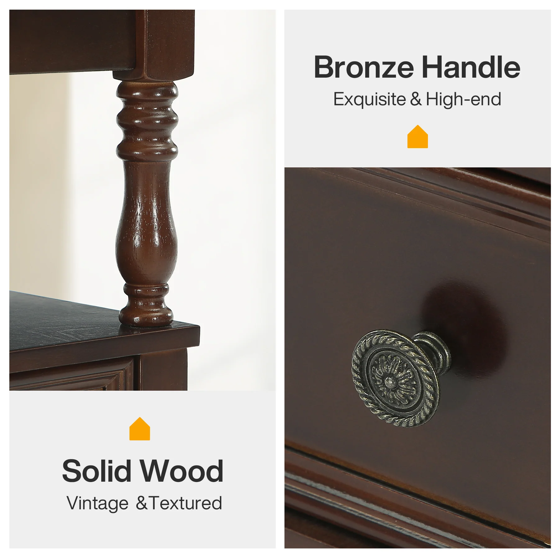 23.6" End Table, Solid Wood Accent Nightstand Bedside Table with Double Drawer - Image 7