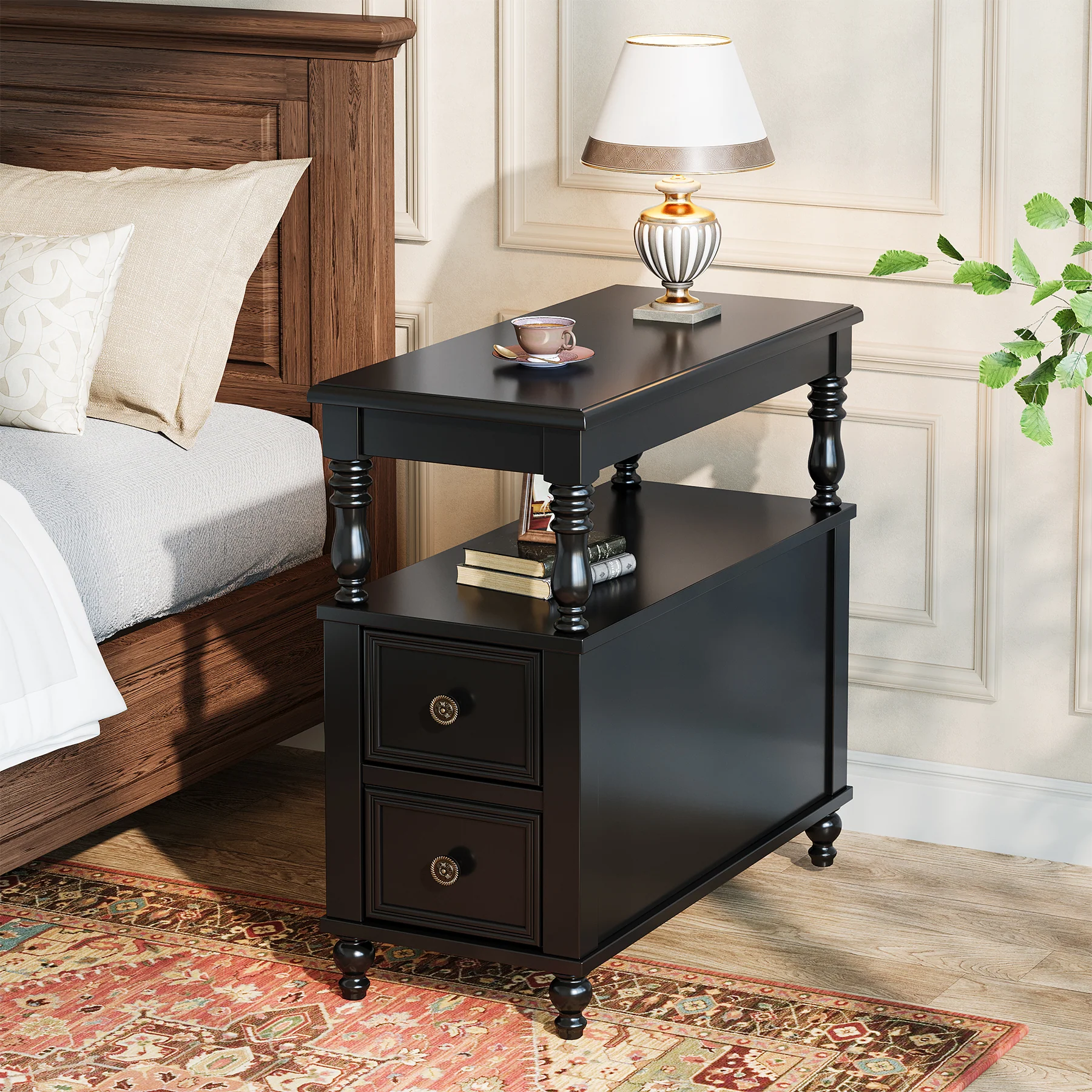 Solid Wood Nightstand with 2 Drawers, Bedside Table with Open Shelf - Image 11