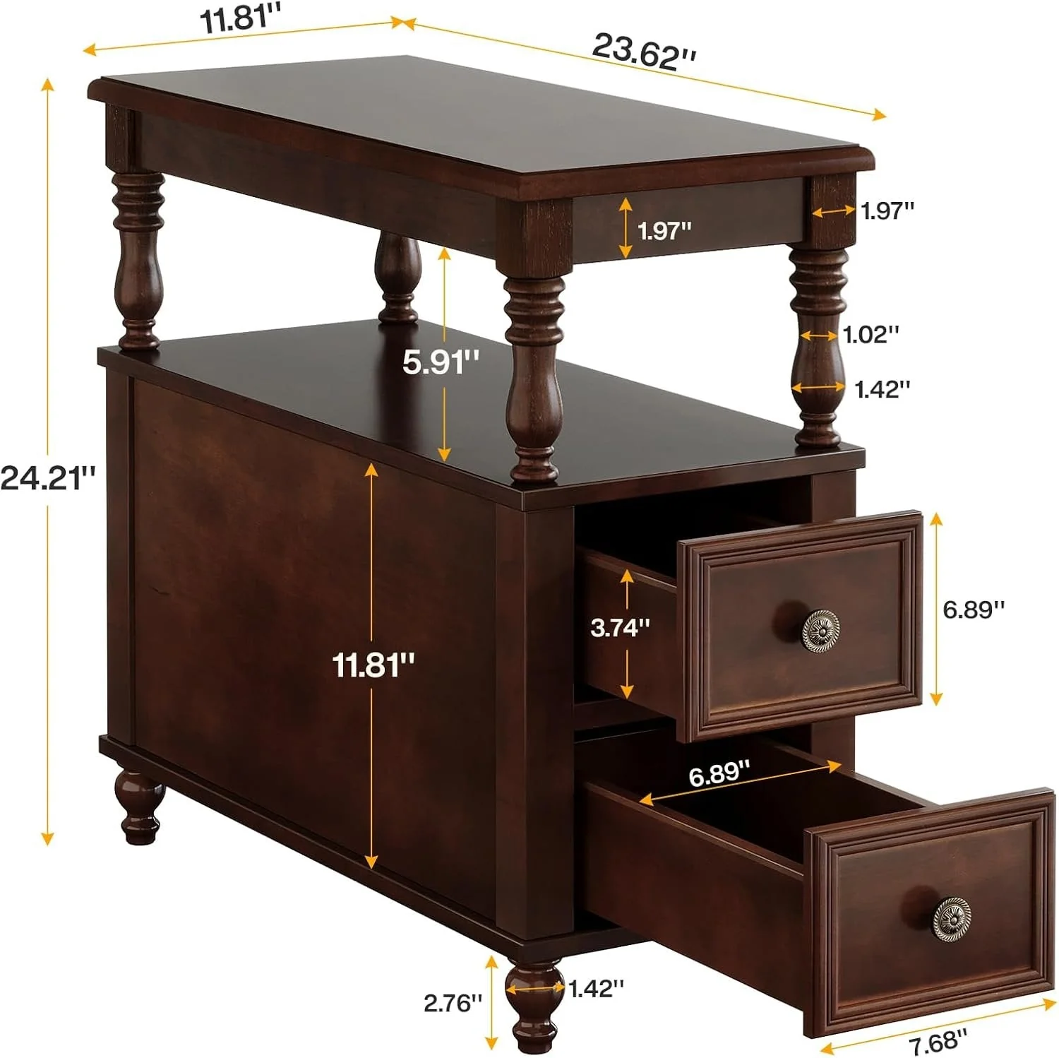 Solid Wood Nightstand with 2 Drawers, Bedside Table with Open Shelf - Image 2