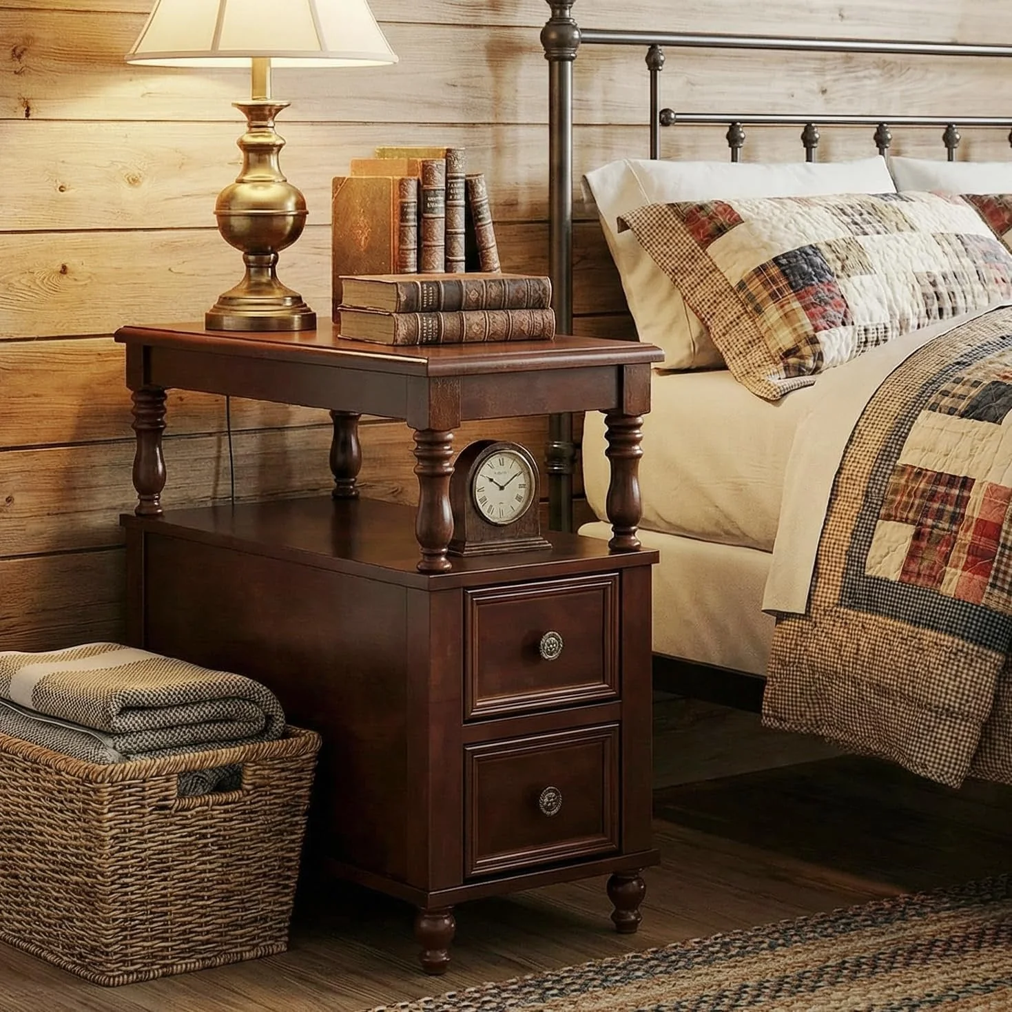 Solid Wood Nightstand with 2 Drawers, Bedside Table with Open Shelf - Image 5
