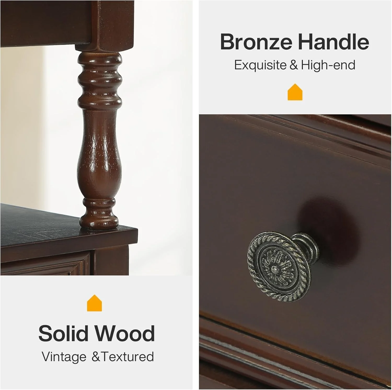 Solid Wood Nightstand with 2 Drawers, Bedside Table with Open Shelf - Image 8