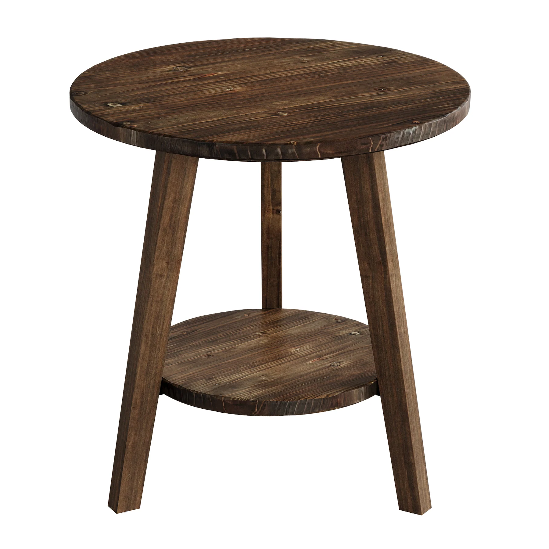 Solid Wood Round End Table, Farmhouse Sofa Side Table with Storage Shelf - Image 9