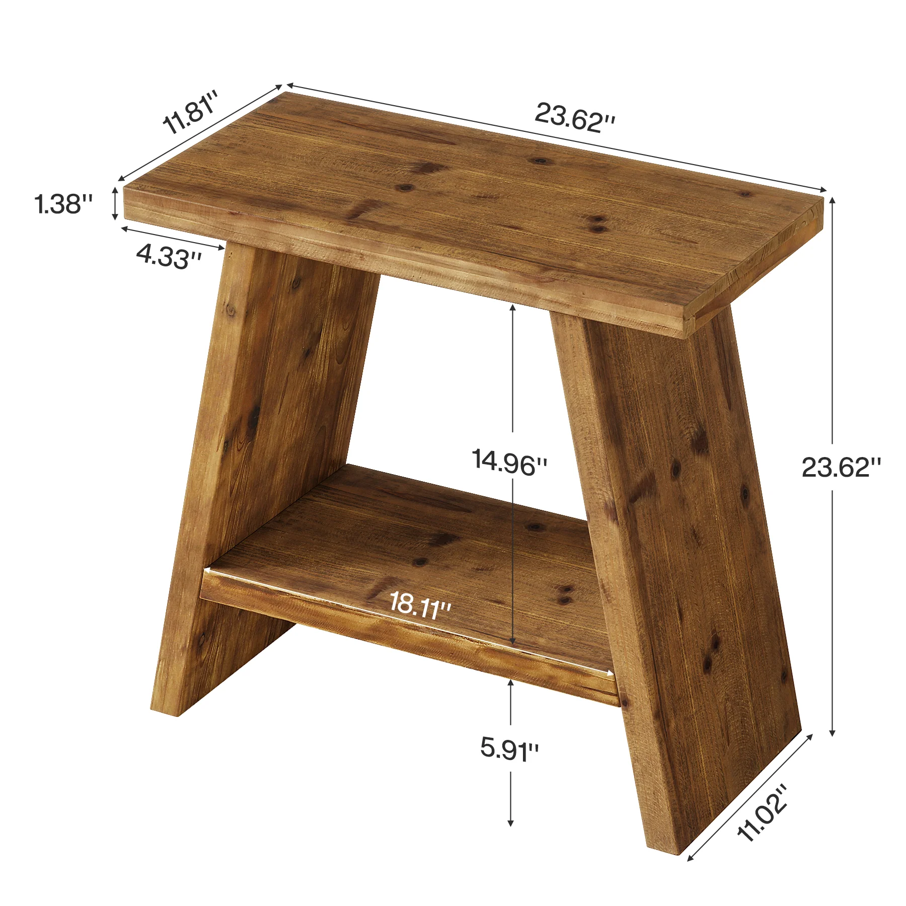 23.6" End Table, Solid Wood Small Side Table with 2-Tier Storage - Image 2
