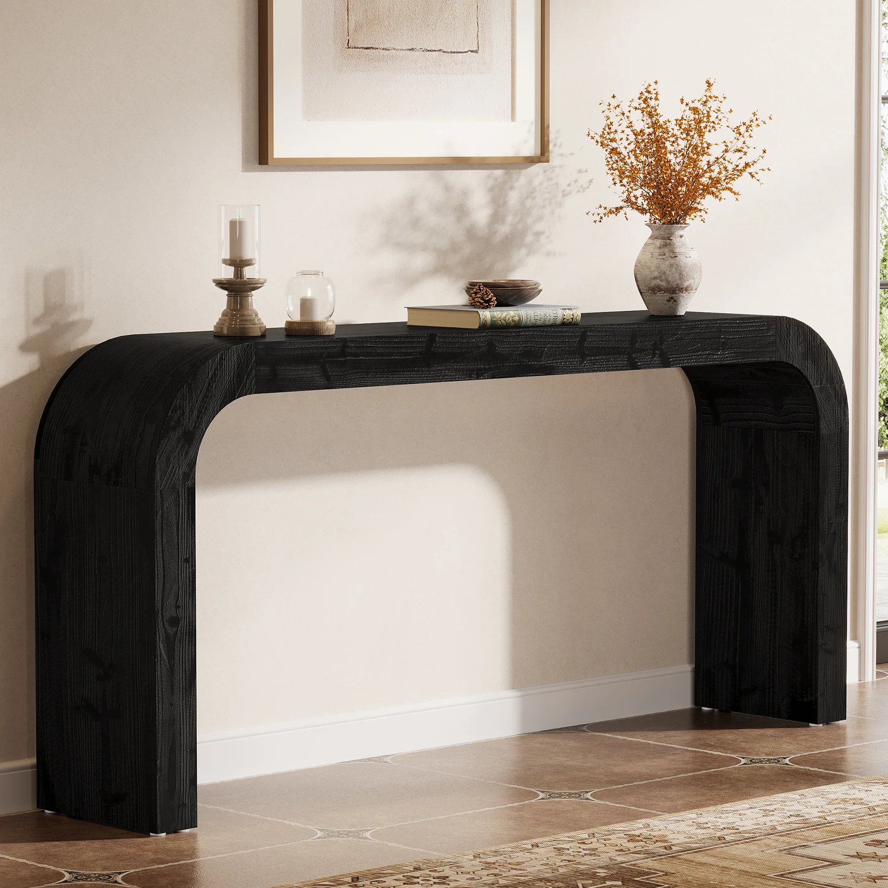 70.8" Console Table, Solid Wood Sofa Table with Curved Corners - Image 12