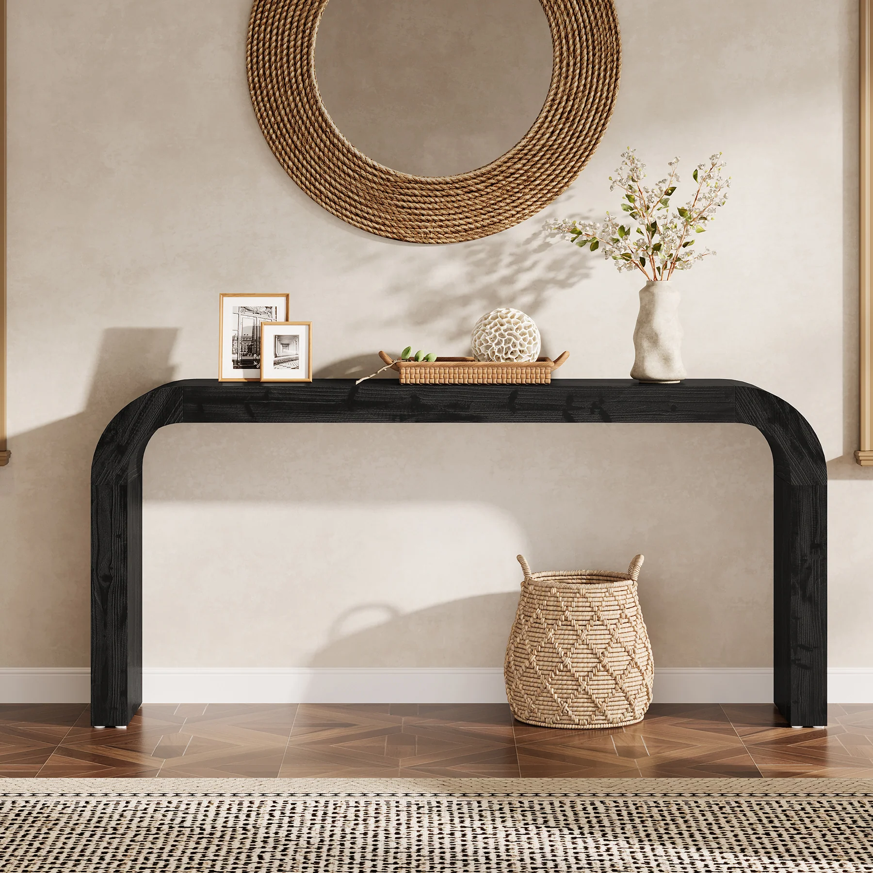 70.8" Console Table, Solid Wood Sofa Table with Curved Corners - Image 13