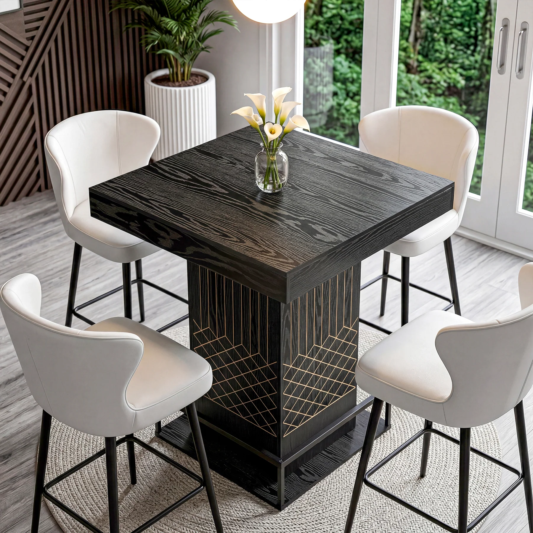 Square Bar Table, 37.4" High Wooden Pub Table with Metal Footrest - Image 3