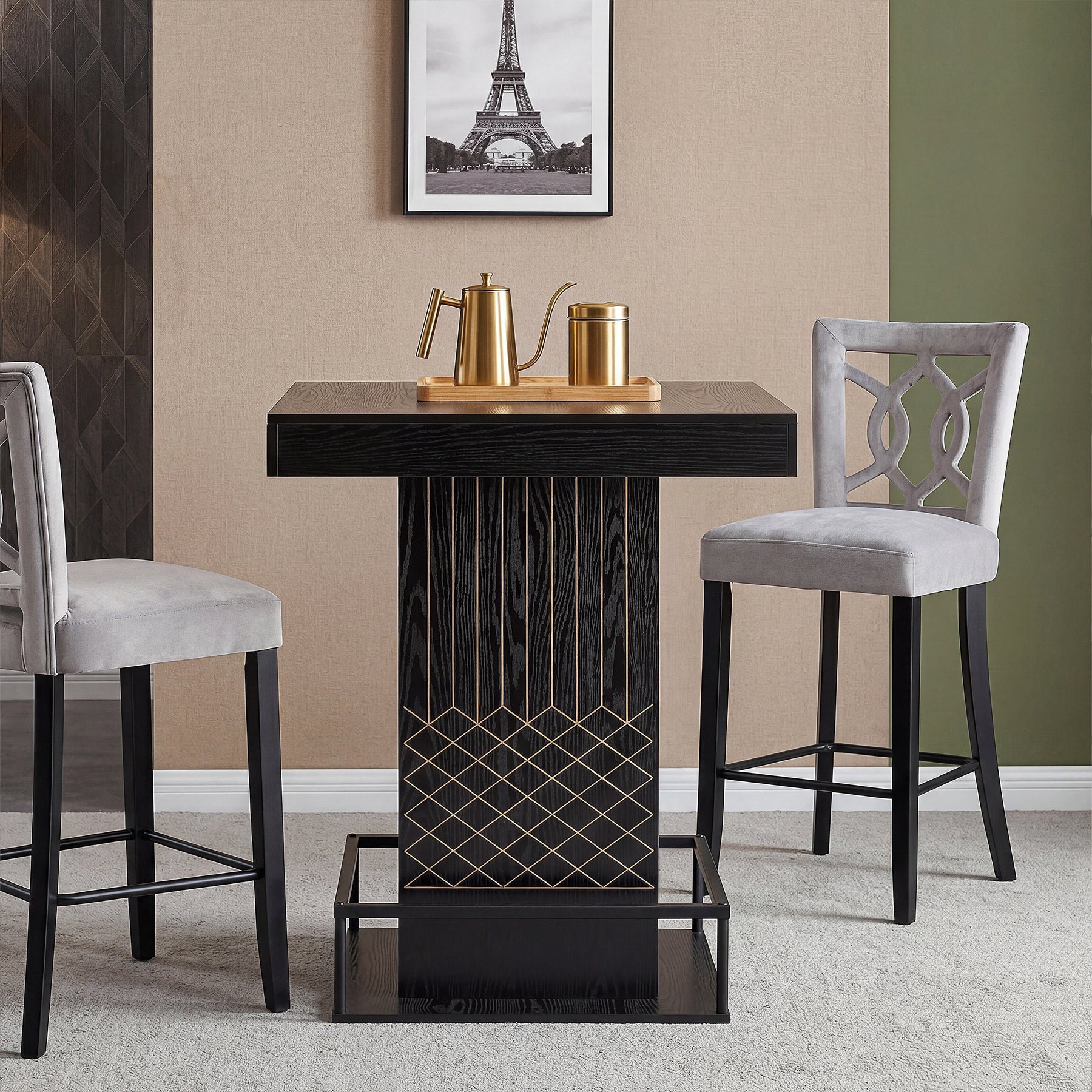 Square Bar Table, 37.4" High Wooden Pub Table with Metal Footrest - Image 4